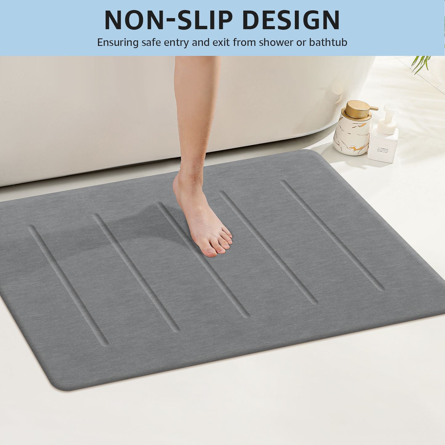 OTHWAY Stone Bath Mat Large, 32" x 20" Diatomaceous Earth for Bathroom, Super Absorbent Quick Drying Non-Slip Diatomite Shower Mat