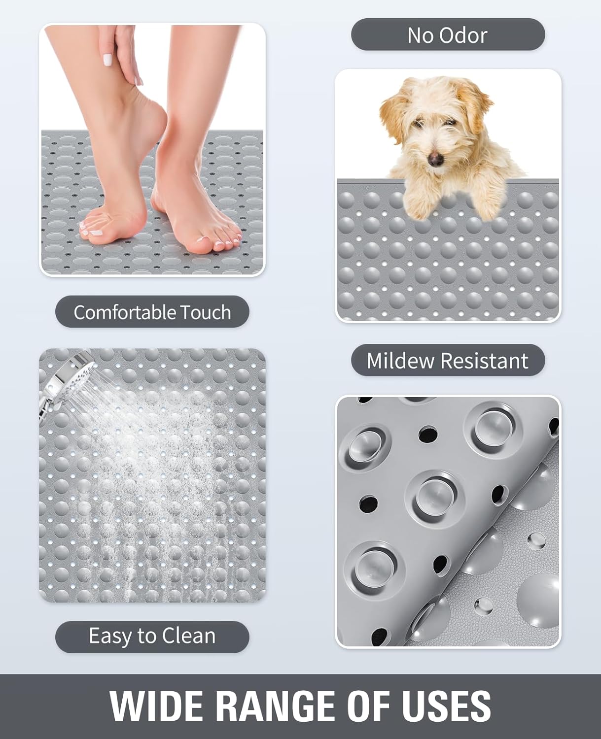 Yolife Extra Large Shower Mat 31.5x31.5" - TPE Non-Slip Bath Mat w/Suction Cups & Drain Holes, Heavy Duty for Shower Stall, Odor-Free