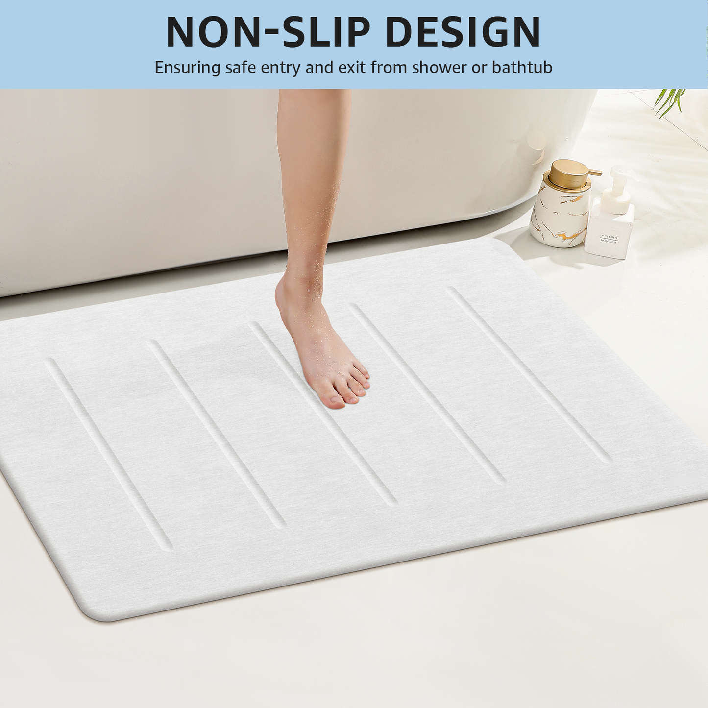 OTHWAY Stone Bath Mat Large, 32" x 20" Diatomaceous Earth for Bathroom, Super Absorbent Quick Drying Non-Slip Diatomite Shower Mat