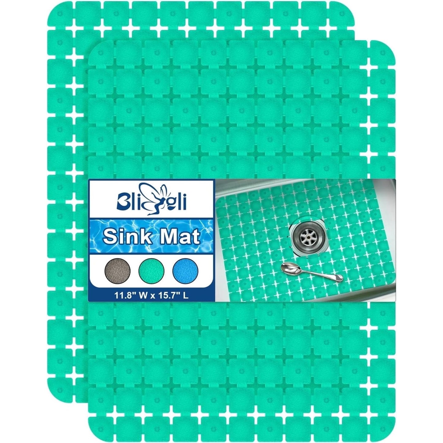 Bligli 2-Pack Sink Mats - 15.7"x11.8" Non-Slip PVC Liners, Quick-Dry Kitchen Protector for Stainless Steel/Ceramic, Dish Drying Mat