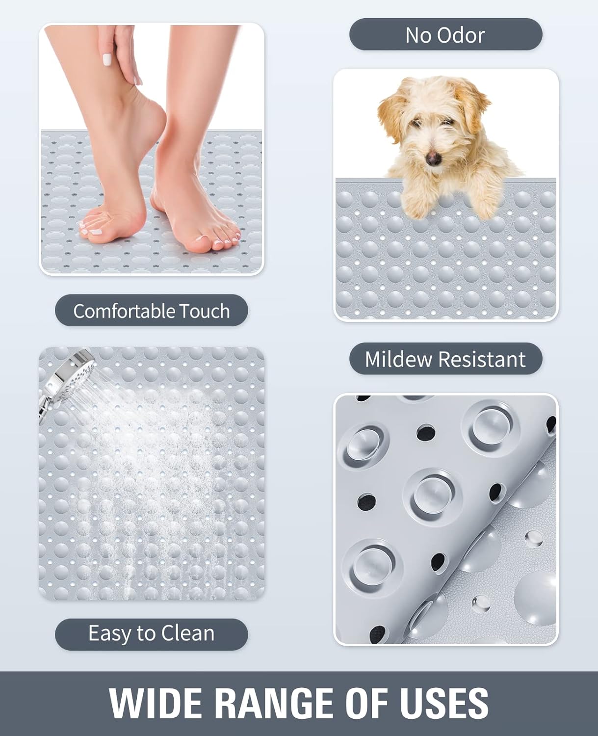 Yolife Extra Large Shower Mat 47.2x31.5" - TPE Non-Slip Bath Mat w/Suction Cups & Drain Holes, Heavy Duty for Shower Stall, Odor-Free
