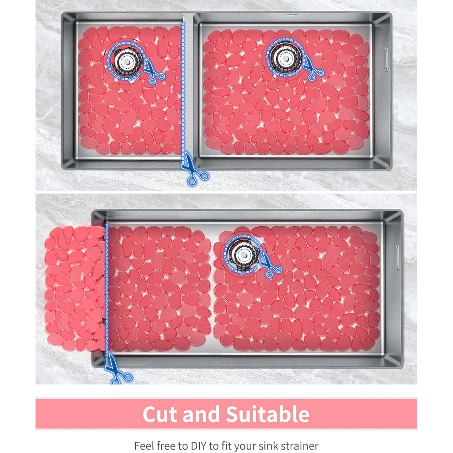 Bligli Non-Slip PVC Sink Mats (2-pack) – Pebble Design Protector for Stainless Steel/Porcelain, Dish Drying & Kitchen Liner, 15.7"x11.8"