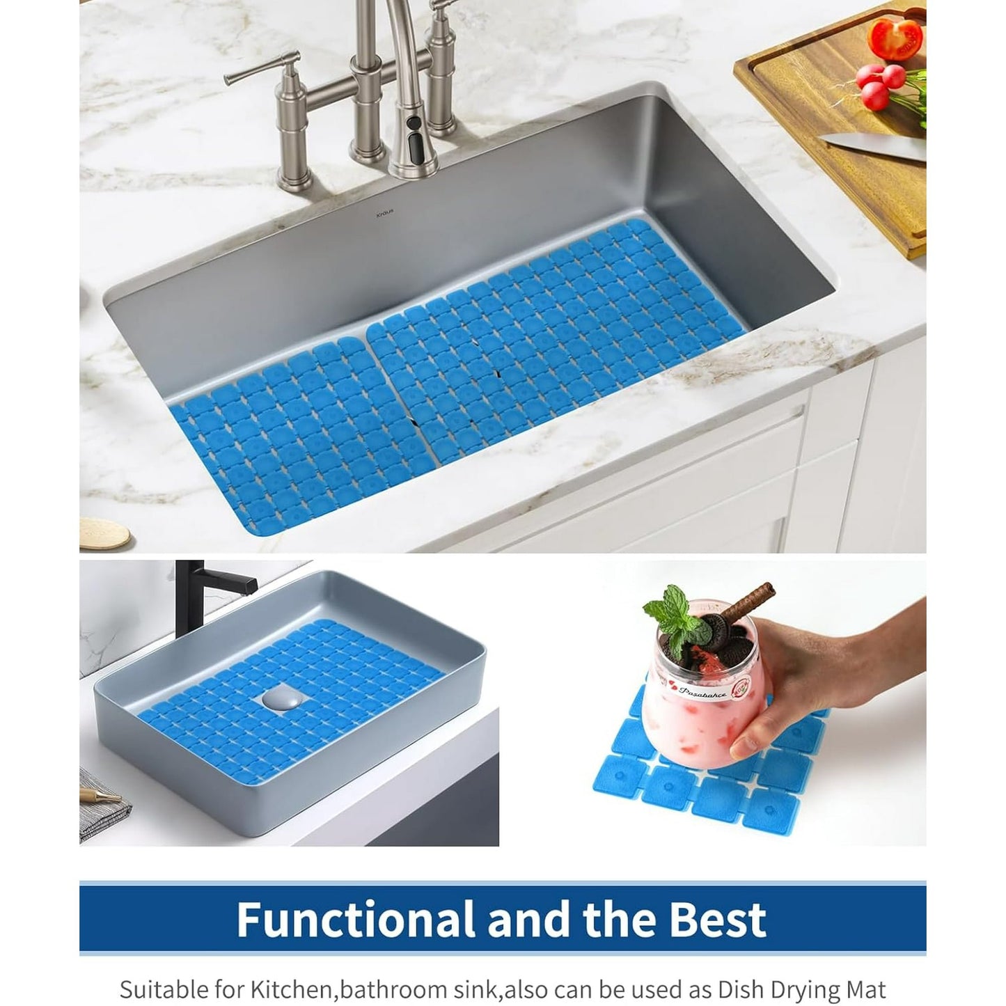 Bligli 2-Pack Sink Mats - 15.7"x11.8" Non-Slip PVC Liners, Quick-Dry Kitchen Protector for Stainless Steel/Ceramic, Dish Drying Mat