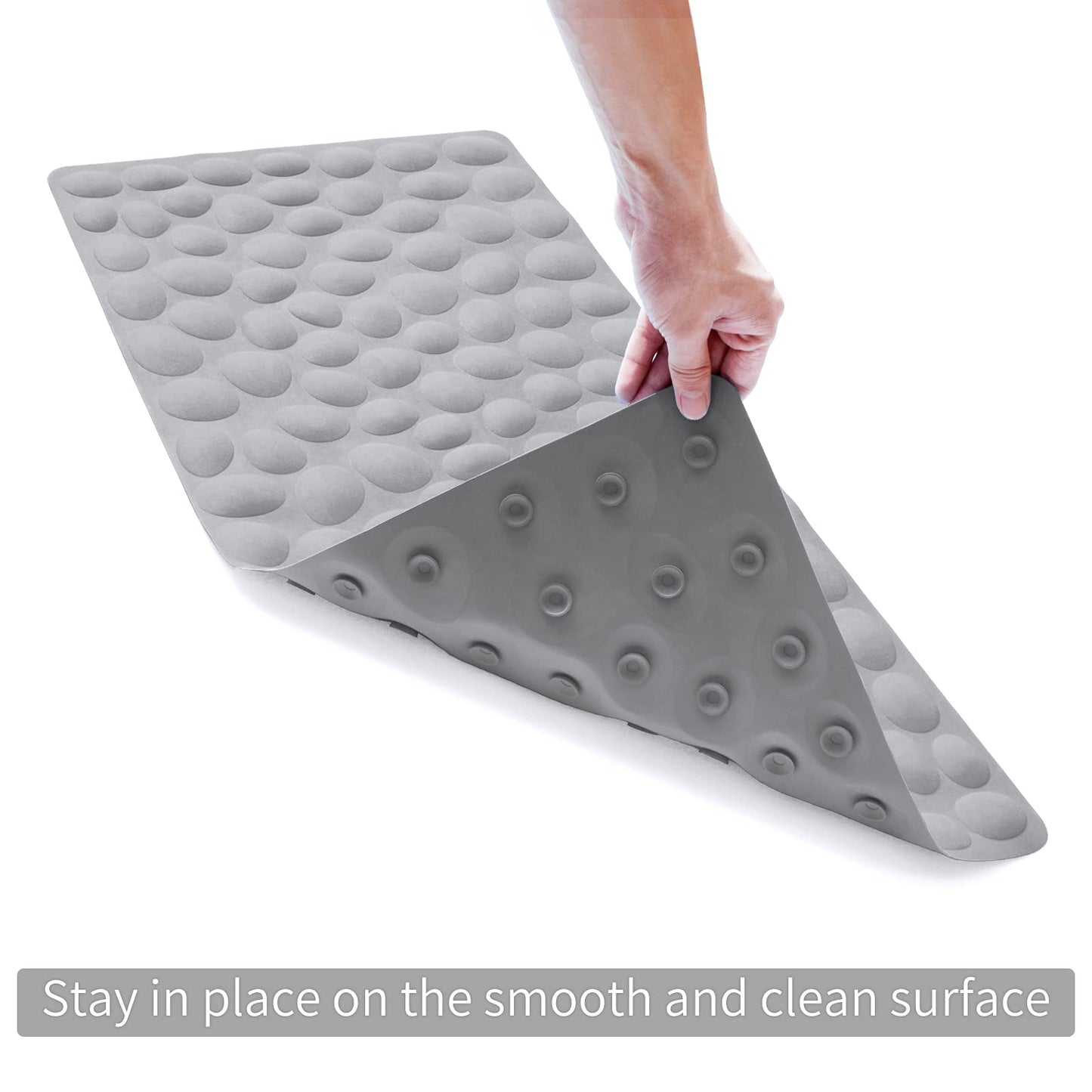 Soft Rubber Non-Slip Bath Mat with Suction Cups - Grey