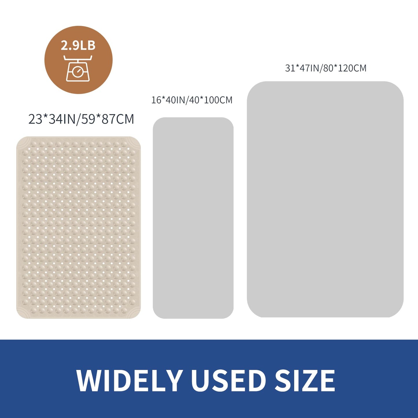 OTHWAY Large Shower Mat 34x23, TPE Non Slip Shower Mat, Inside Shower Mat with Drain Holes Suction Cups, Walk in Shower Mat for Shower Stall, Anti-Slip for Elderly Kids (Apricot)