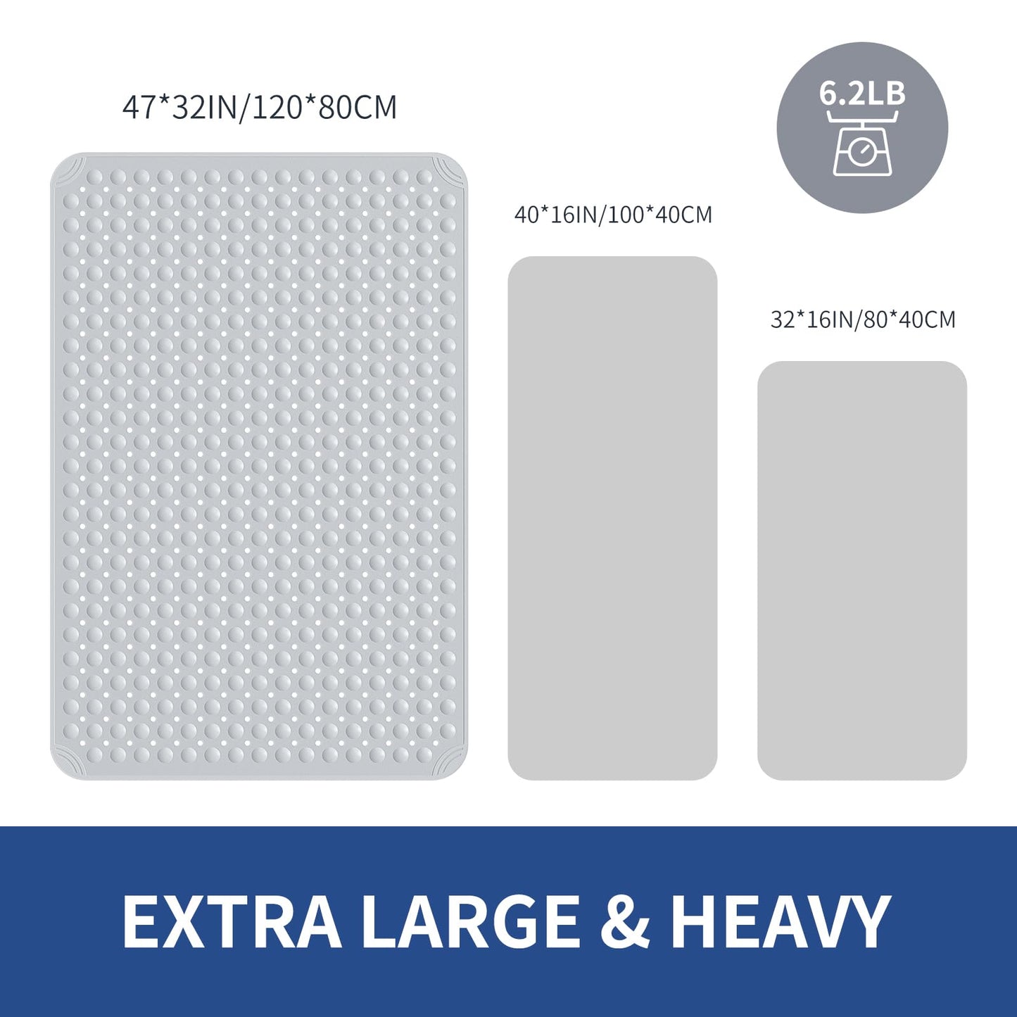 OTHWAY Extra Large Shower Mat 47"x 32", TPE Non Slip Shower Mat for Shower Stall, Inside Walk in Shower Mats with Drain Holes Suction Cups, Anti-Slip for Elderly Kids (Dark Grey)