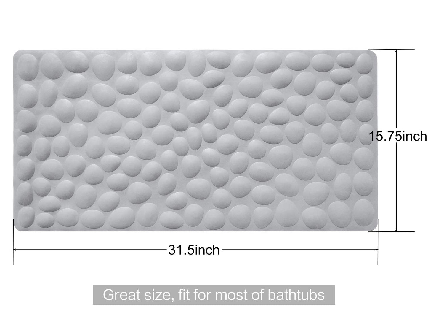 Soft Rubber Non-Slip Bath Mat with Suction Cups - Grey