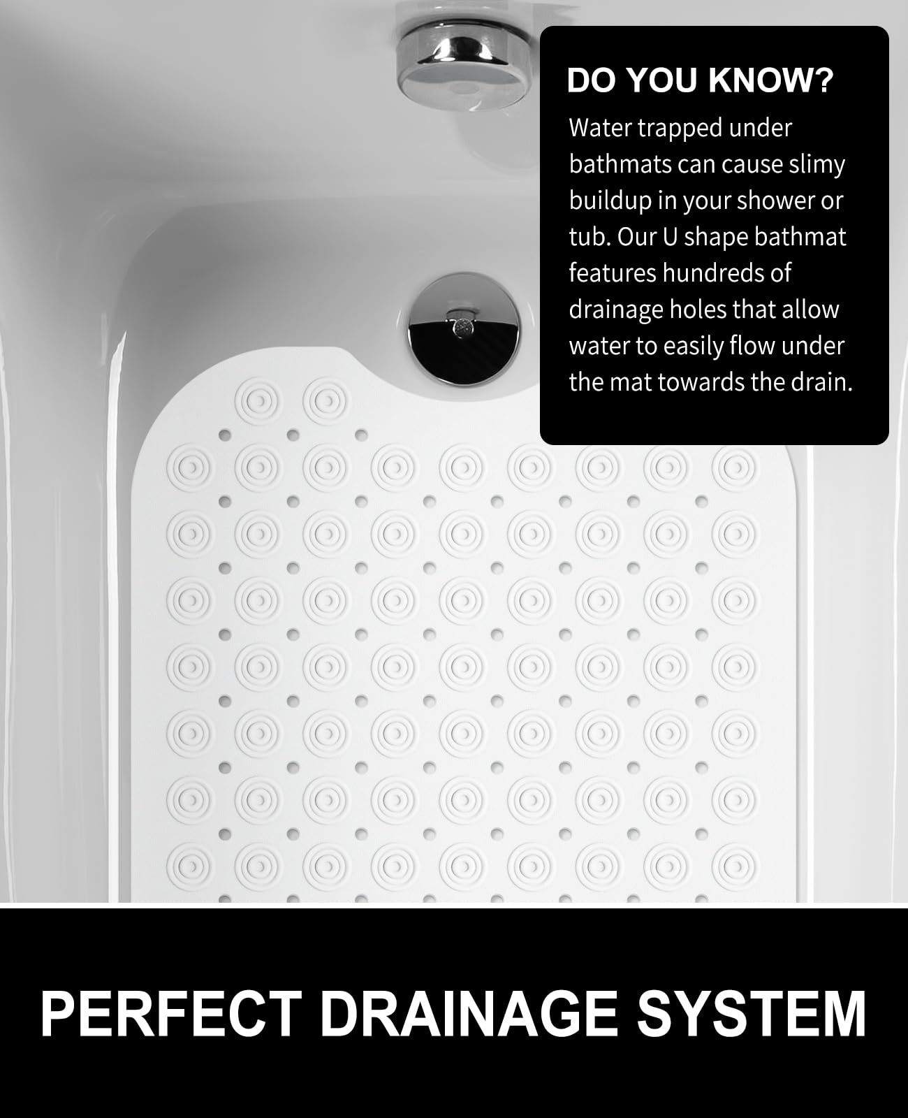 White Non Slip Bath Tub Mat with Suction Cups