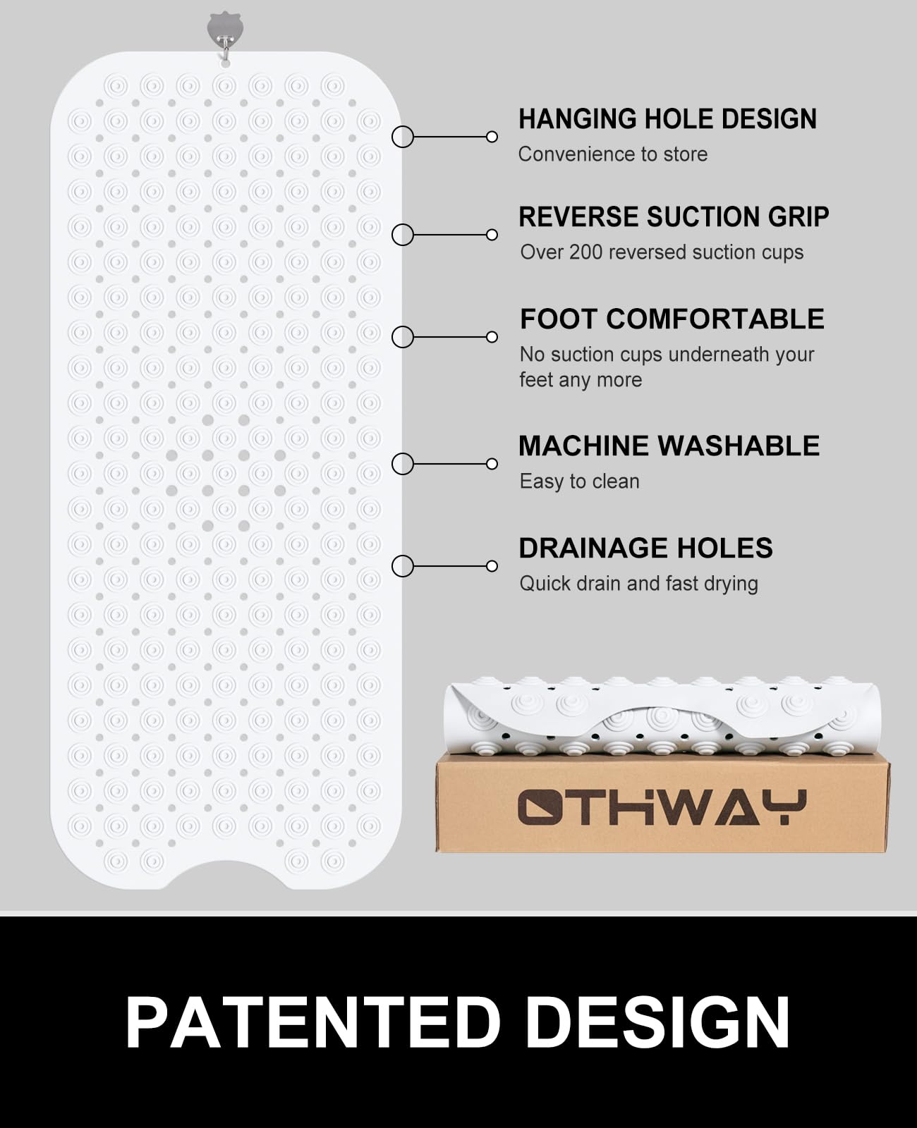 White Non Slip Bath Tub Mat with Suction Cups
