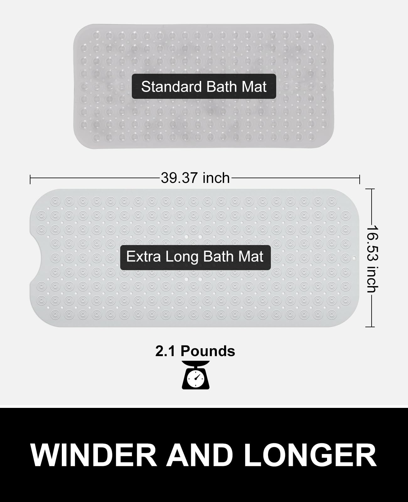 White Non Slip Bath Tub Mat with Suction Cups