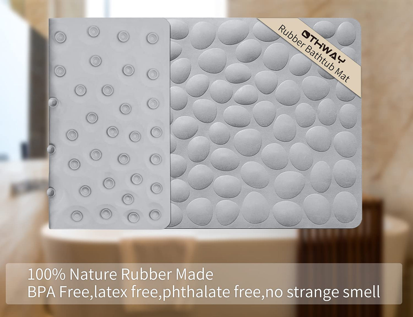Soft Rubber Non-Slip Bath Mat with Suction Cups - Grey