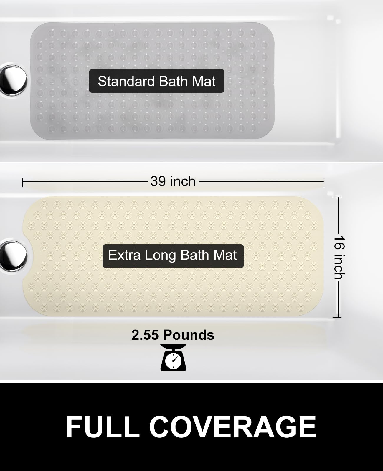 OTHWAY Bathtub Mat Non Slip, 39X16 inch Bath Mat for Tub, Machine Washable Bath Tub Mats with Reverse Suction Cups, Comfortable Rubber Bathtub Mat for Bathroom