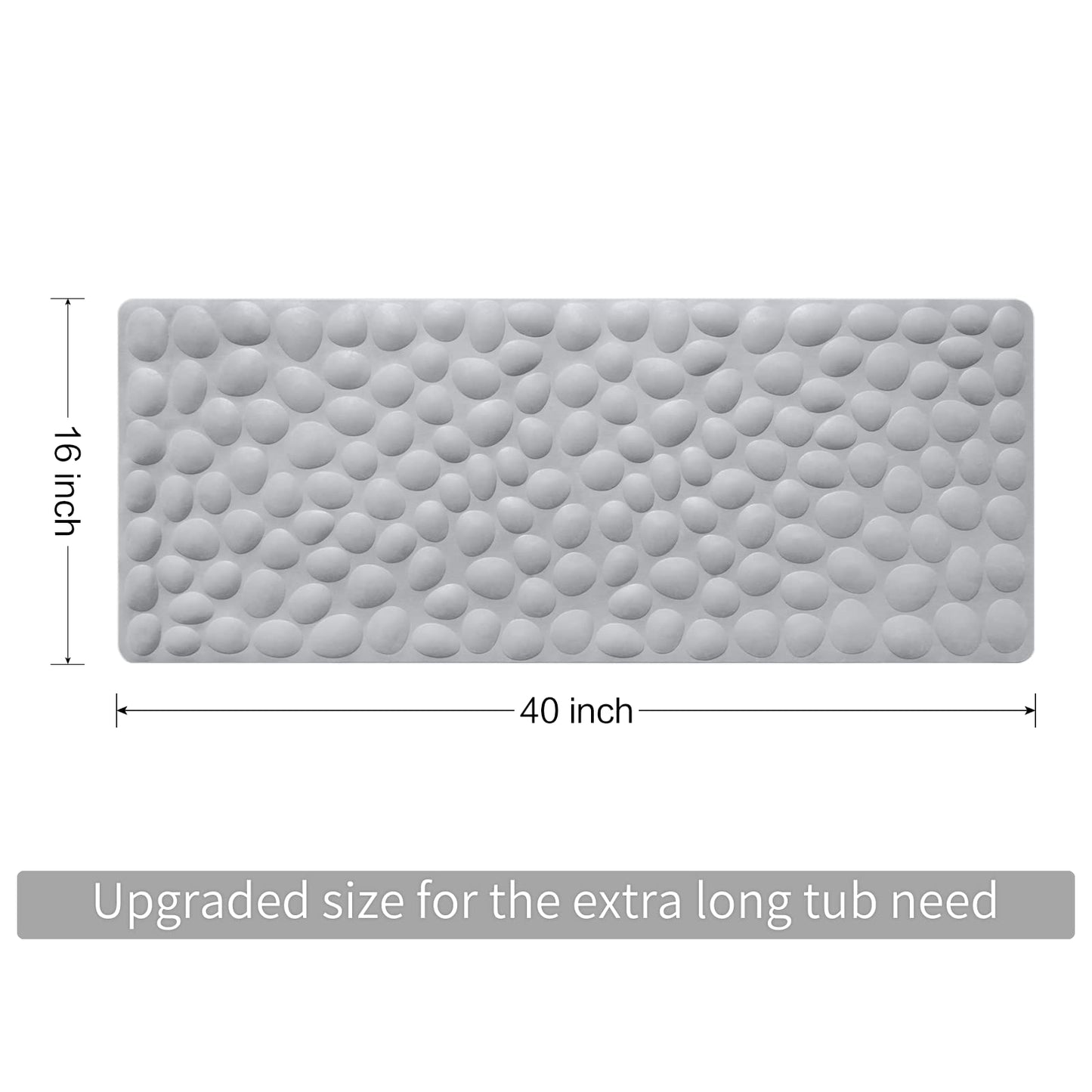 Soft Rubber Non-Slip Bath Mat with Suction Cups - Grey