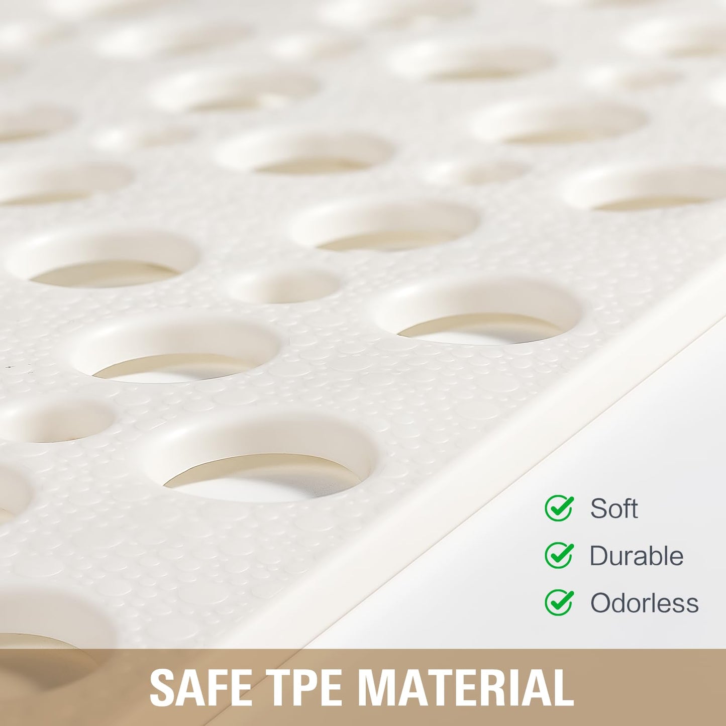 OTHWAY Large Shower Mat, 47x32 TPE Anti Slip Shower Mat, Heavy Bath Mats for Shower with Drain Holes Suction Cups, Shower Stall Mat for Bathroom, No Odor Shower Grip Mat for Elderly Kids(W-White)