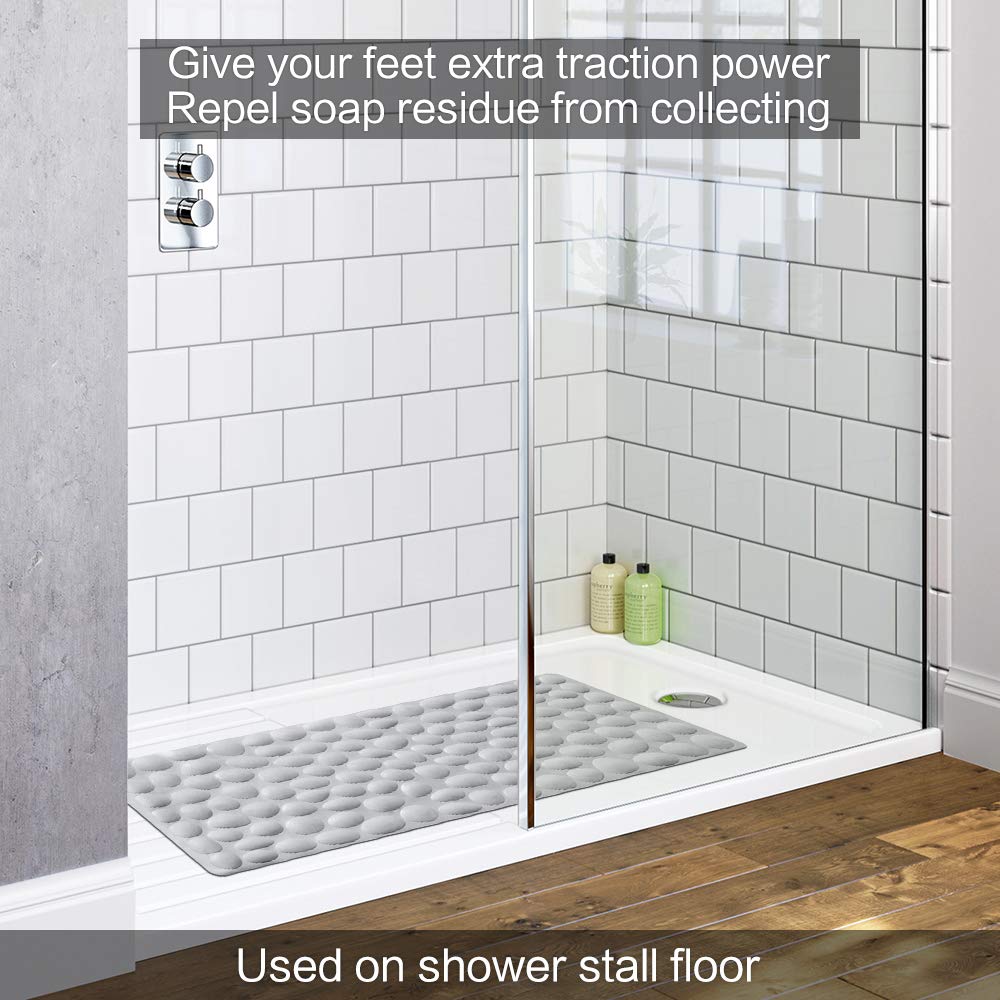 Soft Rubber Non-Slip Bath Mat with Suction Cups - Grey
