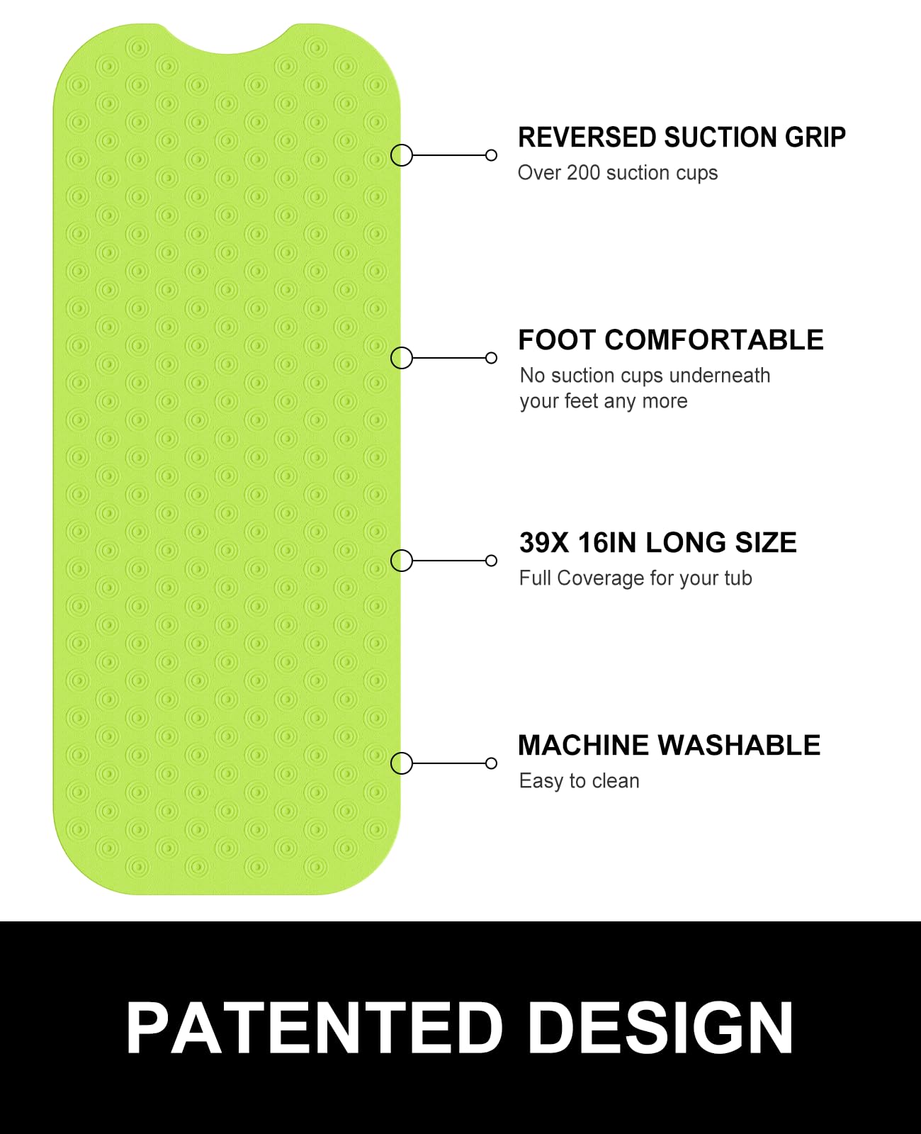 OTHWAY Bathtub Mat Non Slip, 39X16 inch Bath Mat for Tub, Machine Washable Bath Tub Mats with Reverse Suction Cups, Comfortable Rubber Bathtub Mat for Bathroom