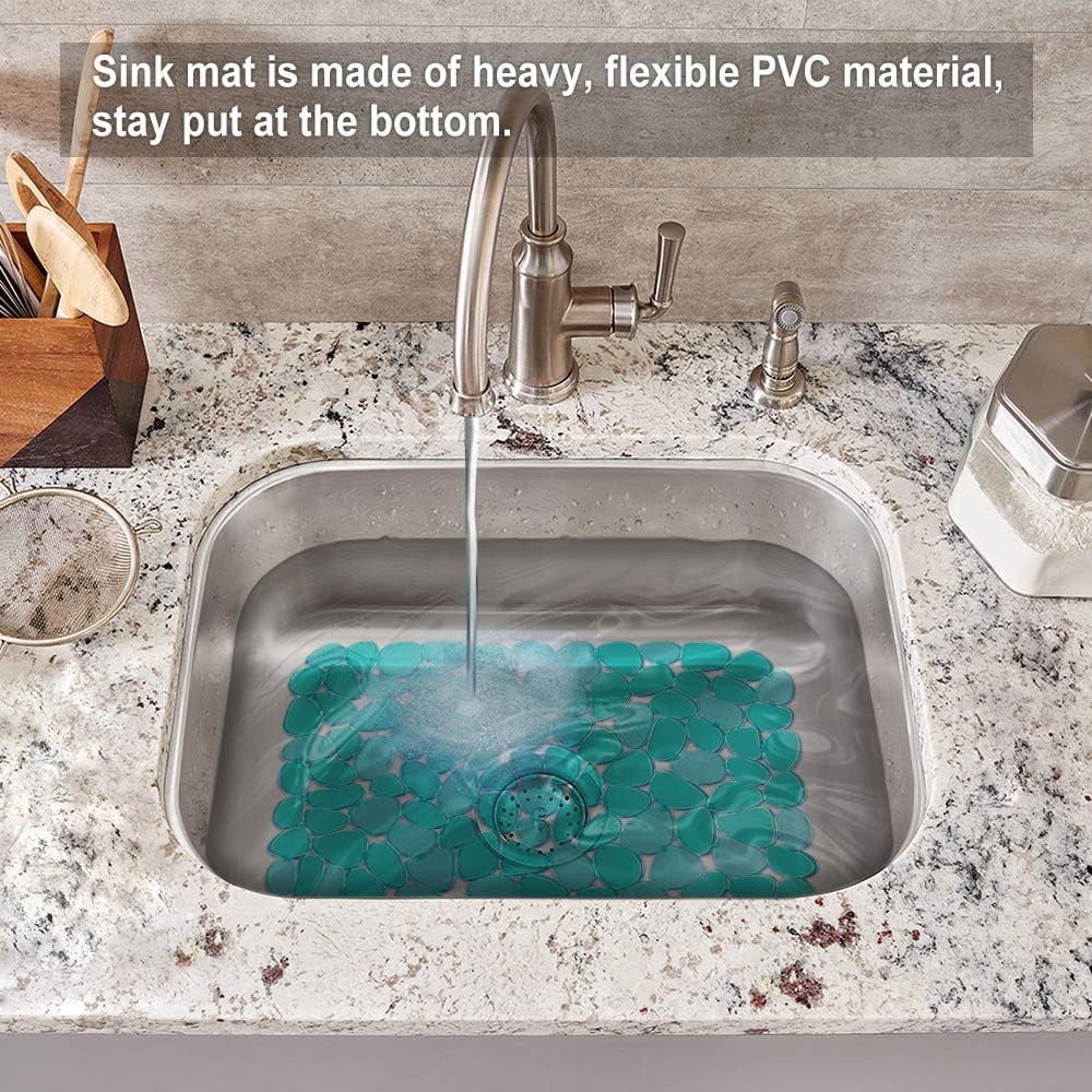 Bligli Non-Slip PVC Sink Mats (2-pack) – Pebble Design Protector for Stainless Steel/Porcelain, Dish Drying & Kitchen Liner, 15.7"x11.8"