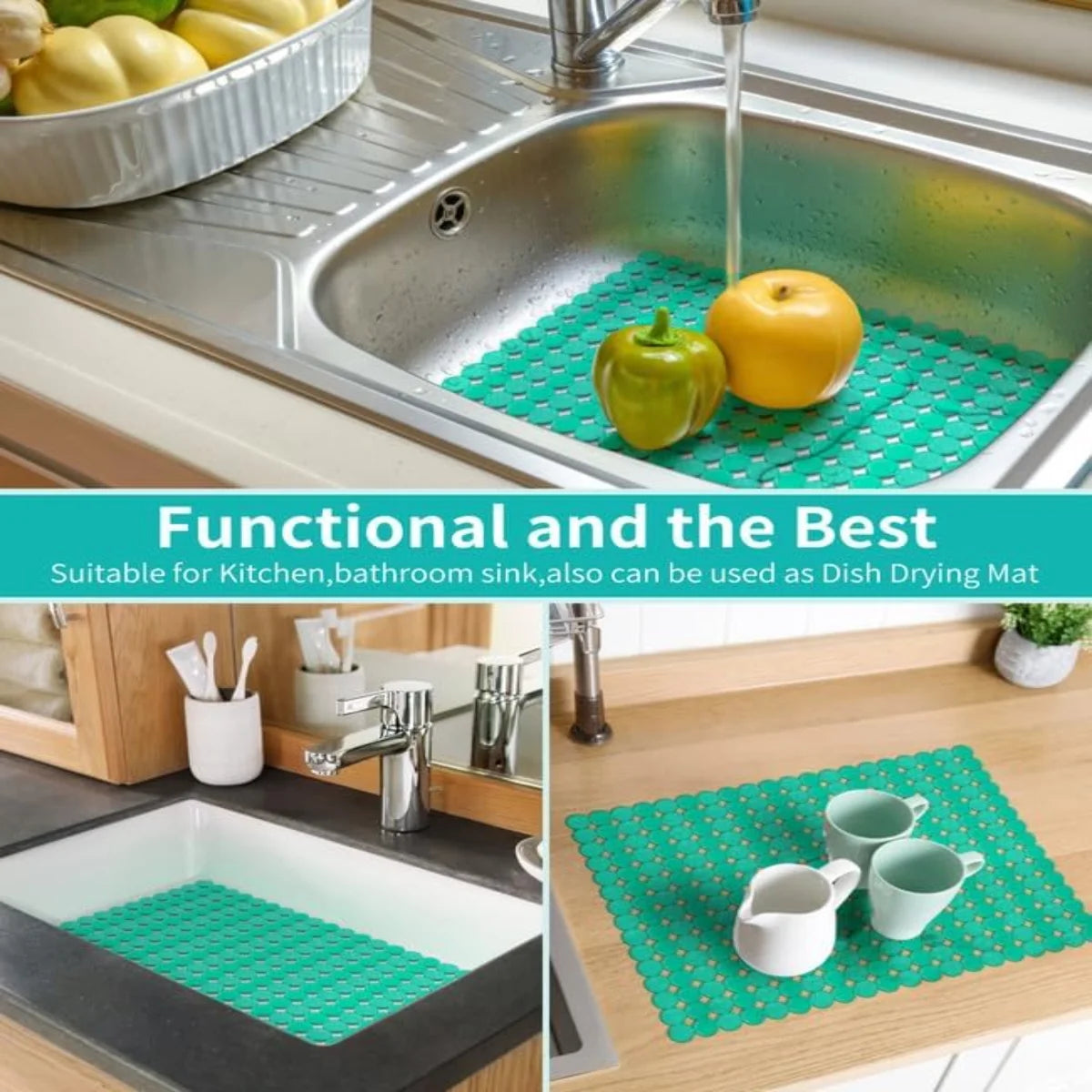 Bligli Round Sink Mats 2-Pack ,Non-Slip PVC Sink Protector, Fits Stainless Steel / Ceramic Sinks,15.7 x 11.8 inch,Fast Draining Dot Design for Kitchen Sink