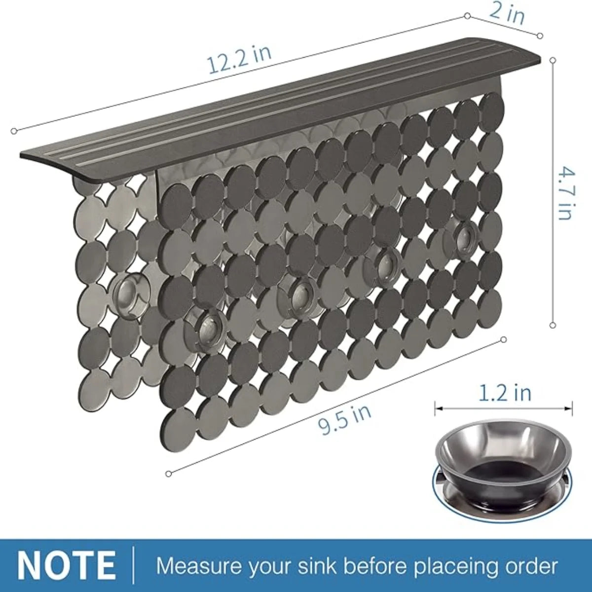 Bligli PVC Sink Divider Mat - 12.2"x4.7", Non-Slip with 6 Suction Cups, Scratch & Stain Resistant, Fits Divided Basins, Easy to Clean
