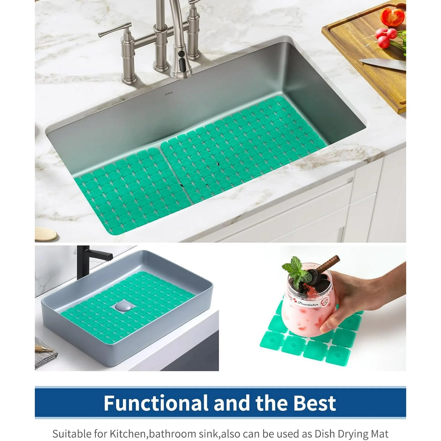 Bligli 2-Pack Sink Mats - 15.7"x11.8" Non-Slip PVC Liners, Quick-Dry Kitchen Protector for Stainless Steel/Ceramic, Dish Drying Mat