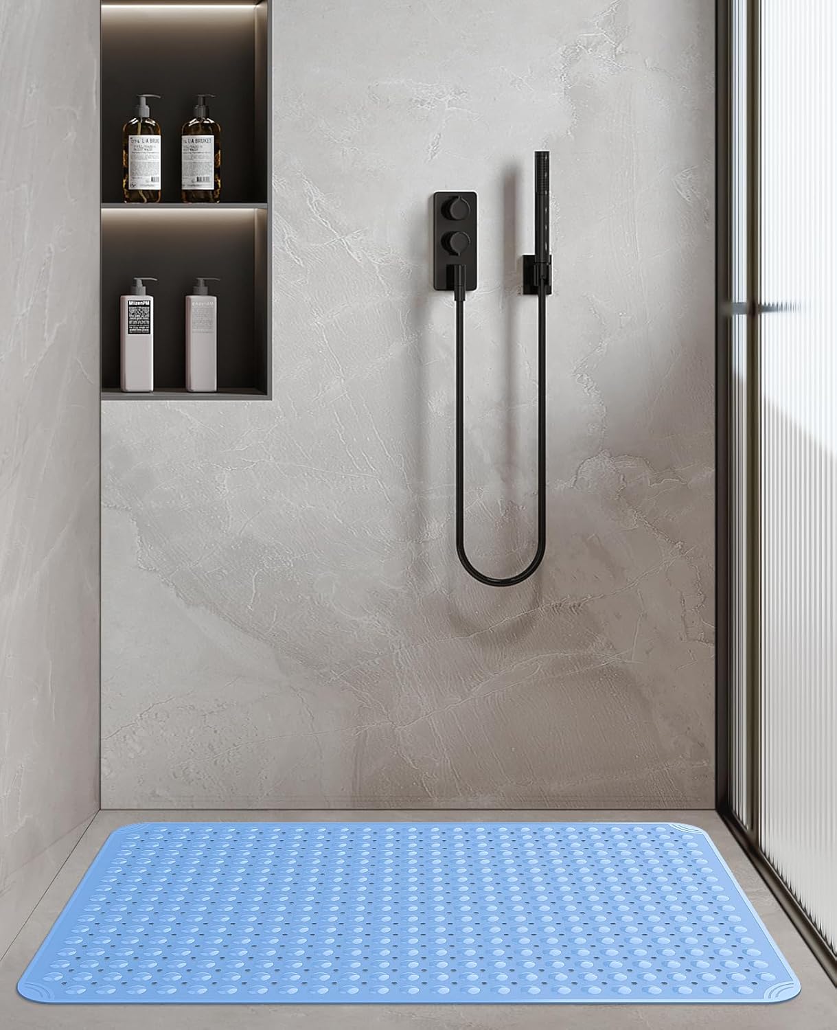 Yolife Extra Large Shower Mat 47.2x31.5" - TPE Non-Slip Bath Mat w/Suction Cups & Drain Holes, Heavy Duty for Shower Stall, Odor-Free