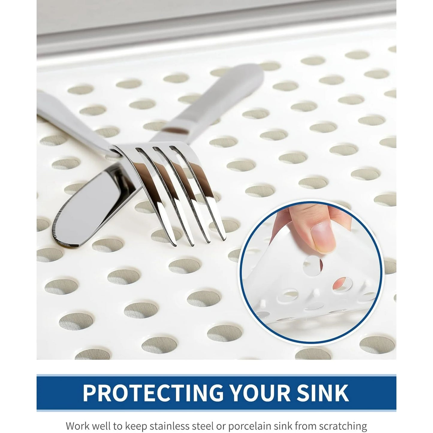 Bligli Round Sink Protector Mat, 11.2x12.7 inch Non-Slip Dish Drying Pad, Fast Drain & Odorless, Fits Stainless Steel/Porcelain Sinks, White