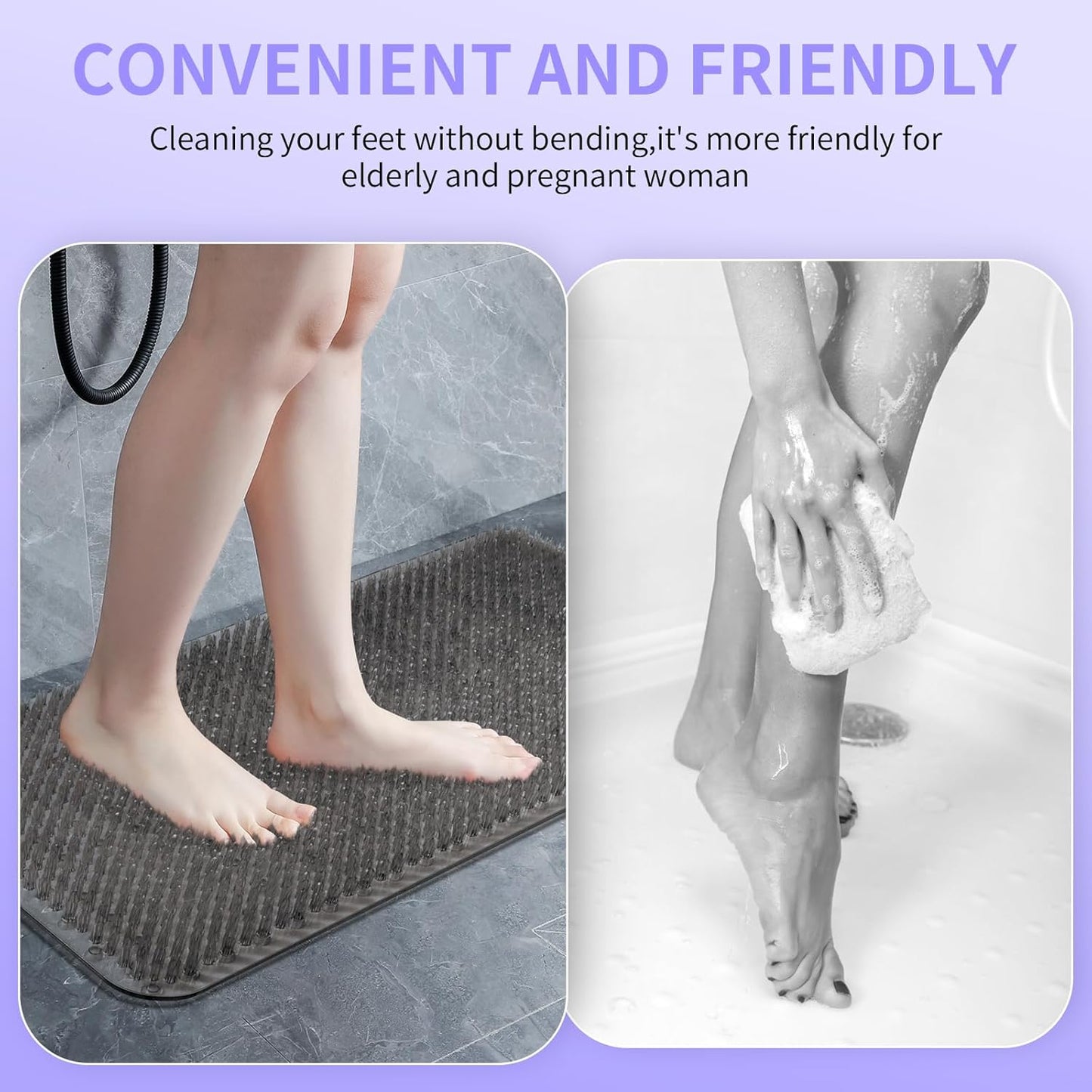 Yolife Shower Foot Scrubber Mat,Anti-Slip Bath Mat with Scrub Bristles & Strong Suction Cups to Soothe Achy Feet