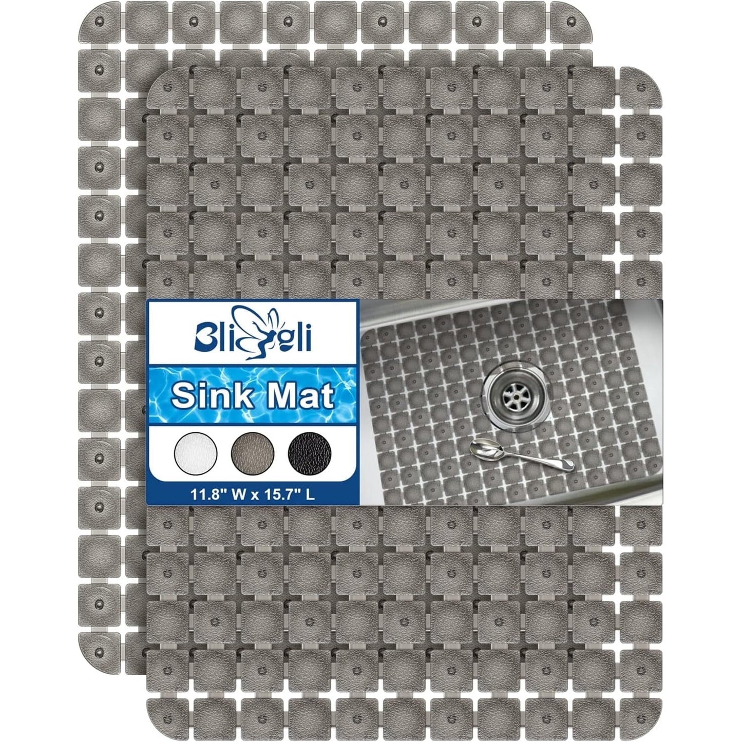 Bligli 2-Pack Sink Mats - 15.7"x11.8" Non-Slip PVC Liners, Quick-Dry Kitchen Protector for Stainless Steel/Ceramic, Dish Drying Mat