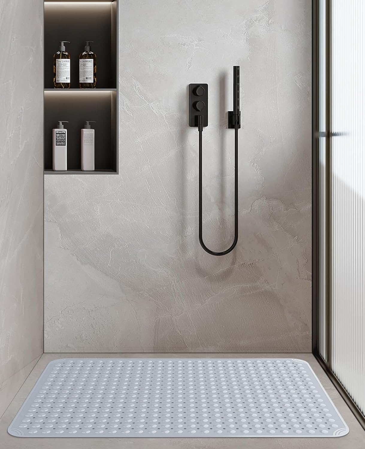 Yolife Extra Large Shower Mat 18.9x30.7" - TPE Non-Slip Bath Mat w/Suction Cups & Drain Holes, Heavy Duty for Shower Stall, Odor-Free