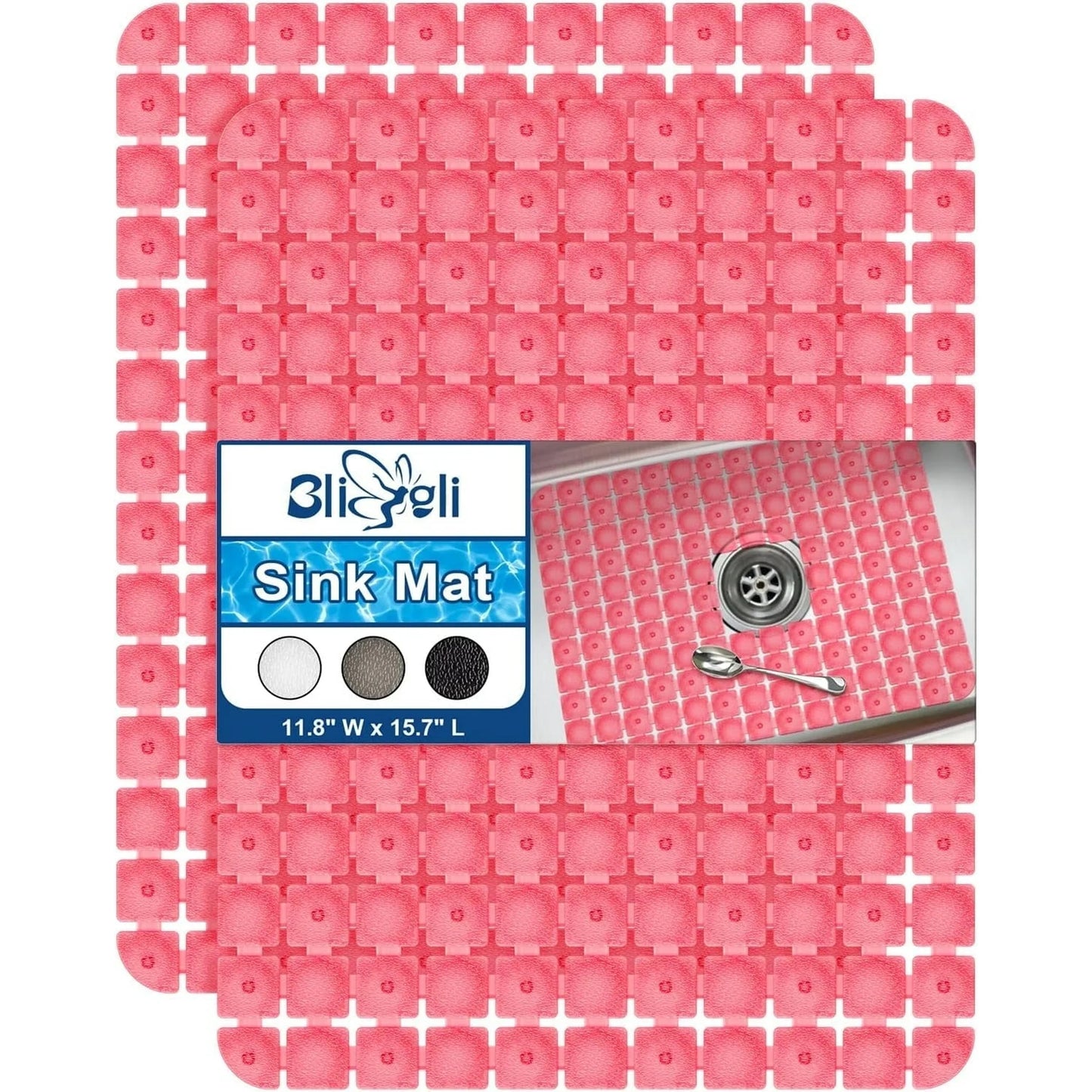 Bligli 2-Pack Sink Mats - 15.7"x11.8" Non-Slip PVC Liners, Quick-Dry Kitchen Protector for Stainless Steel/Ceramic, Dish Drying Mat