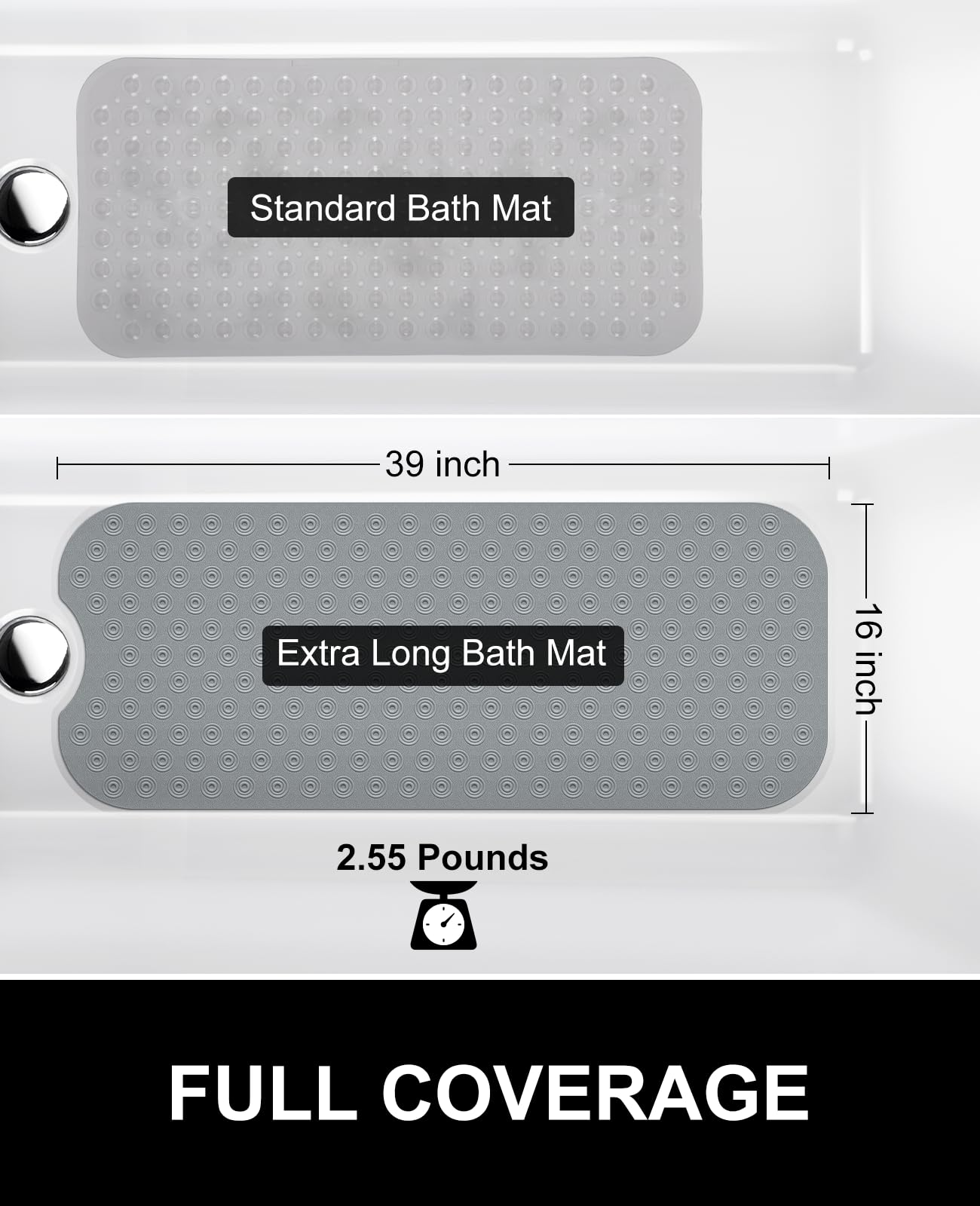OTHWAY Bathtub Mat Non Slip, 39X16 inch Bath Mat for Tub, Machine Washable Bath Tub Mats with Reverse Suction Cups, Comfortable Rubber Bathtub Mat for Bathroom