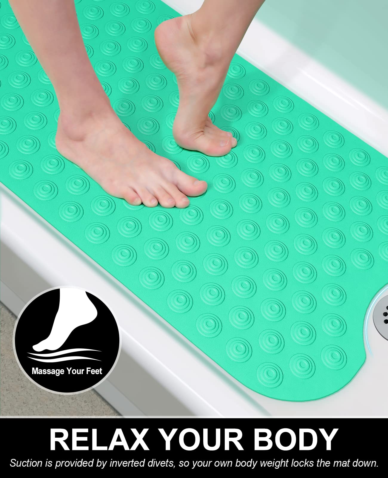 OTHWAY Bathtub Mat Non Slip, 39X16 inch Bath Mat for Tub, Machine Washable Bath Tub Mats with Reverse Suction Cups, Comfortable Rubber Bathtub Mat for Bathroom