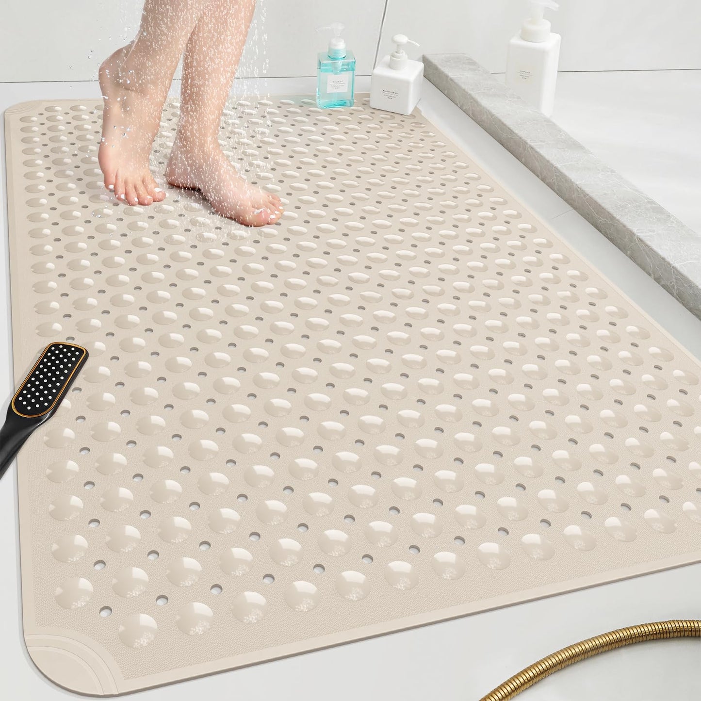 OTHWAY Extra Large Shower Mat 47"x 32", TPE Non Slip Shower Mat for Shower Stall, Inside Walk in Shower Mats with Drain Holes Suction Cups, Anti-Slip for Elderly Kids (Dark Grey)