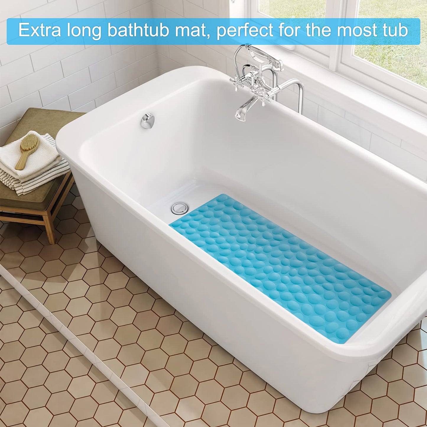 Soft Rubber Non-Slip Bath Mat with Suction Cups - Grey