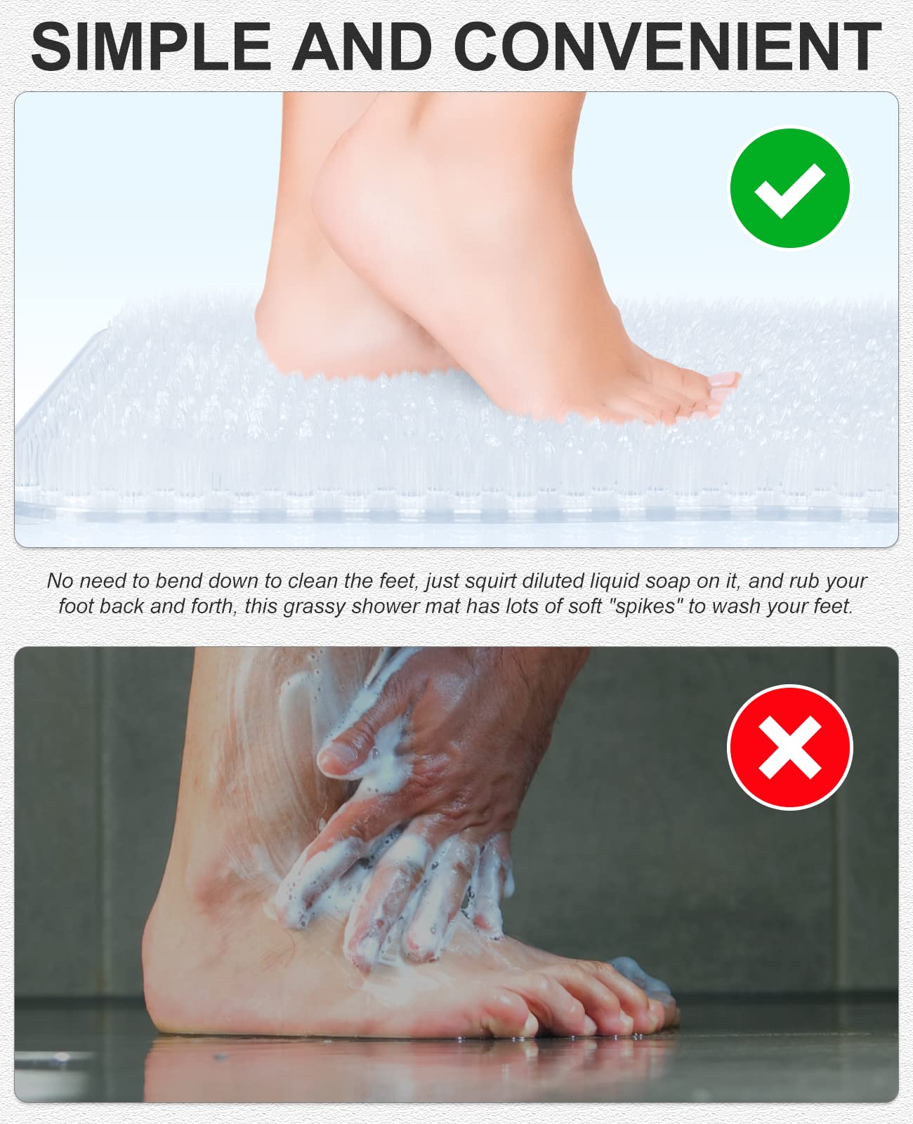 Anti-Fatigue Bath Mat with Soft Bristles