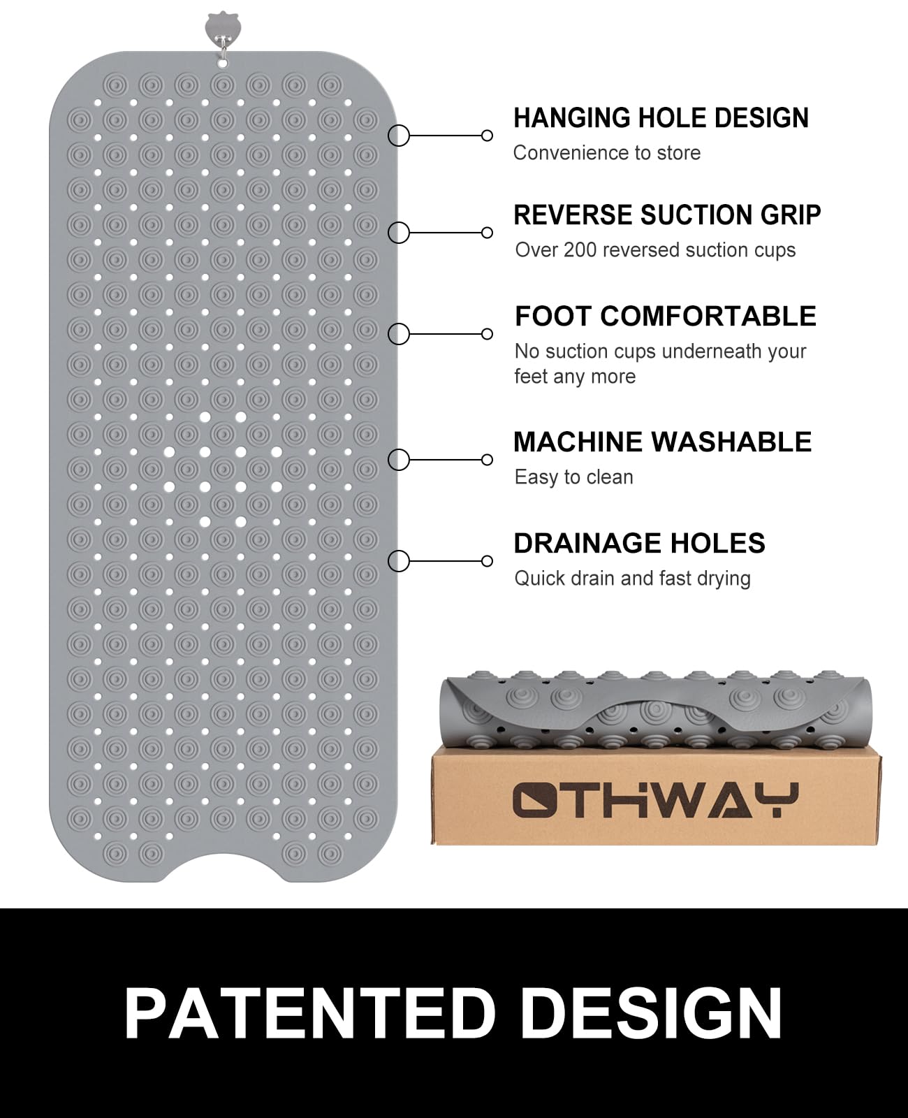 White Non Slip Bath Tub Mat with Suction Cups