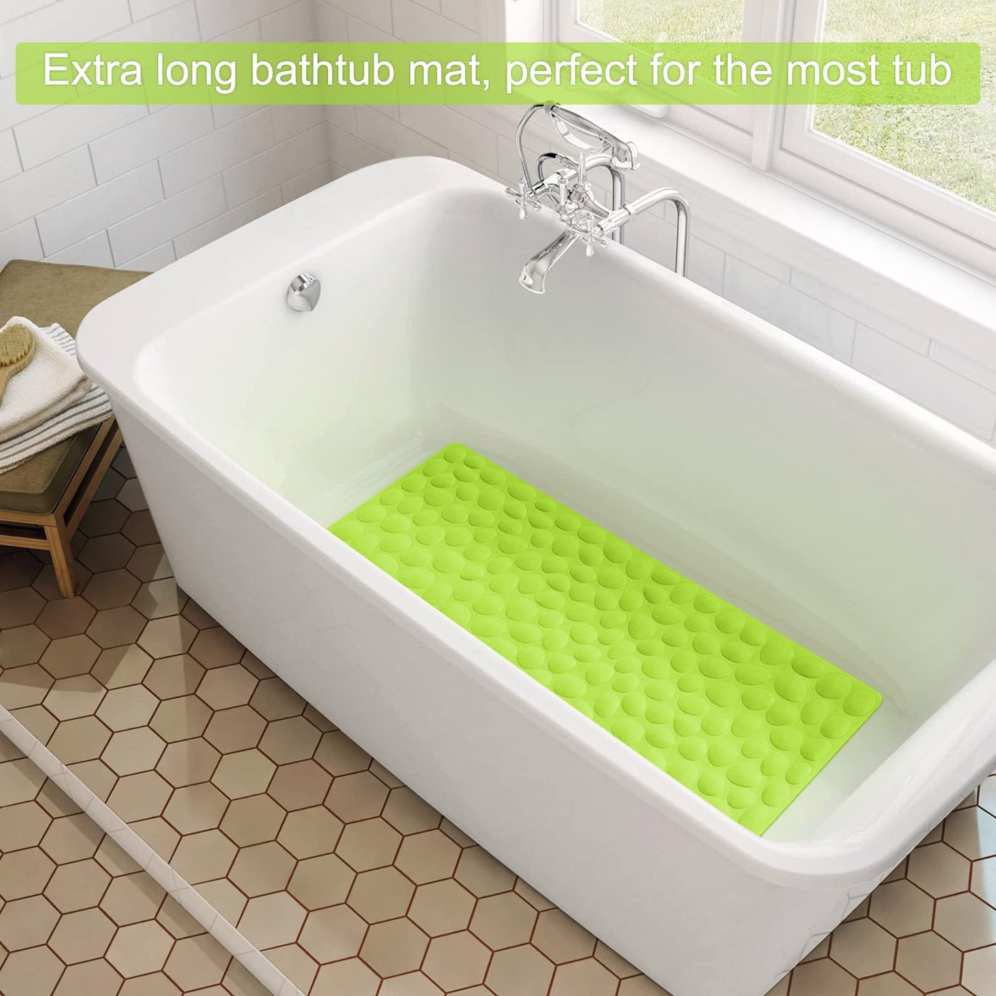 Soft Rubber Non-Slip Bath Mat with Suction Cups - Grey
