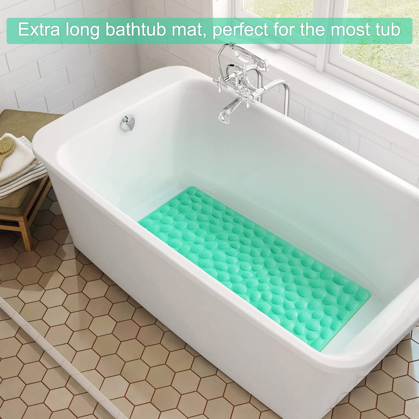 Soft Rubber Non-Slip Bath Mat with Suction Cups - Grey