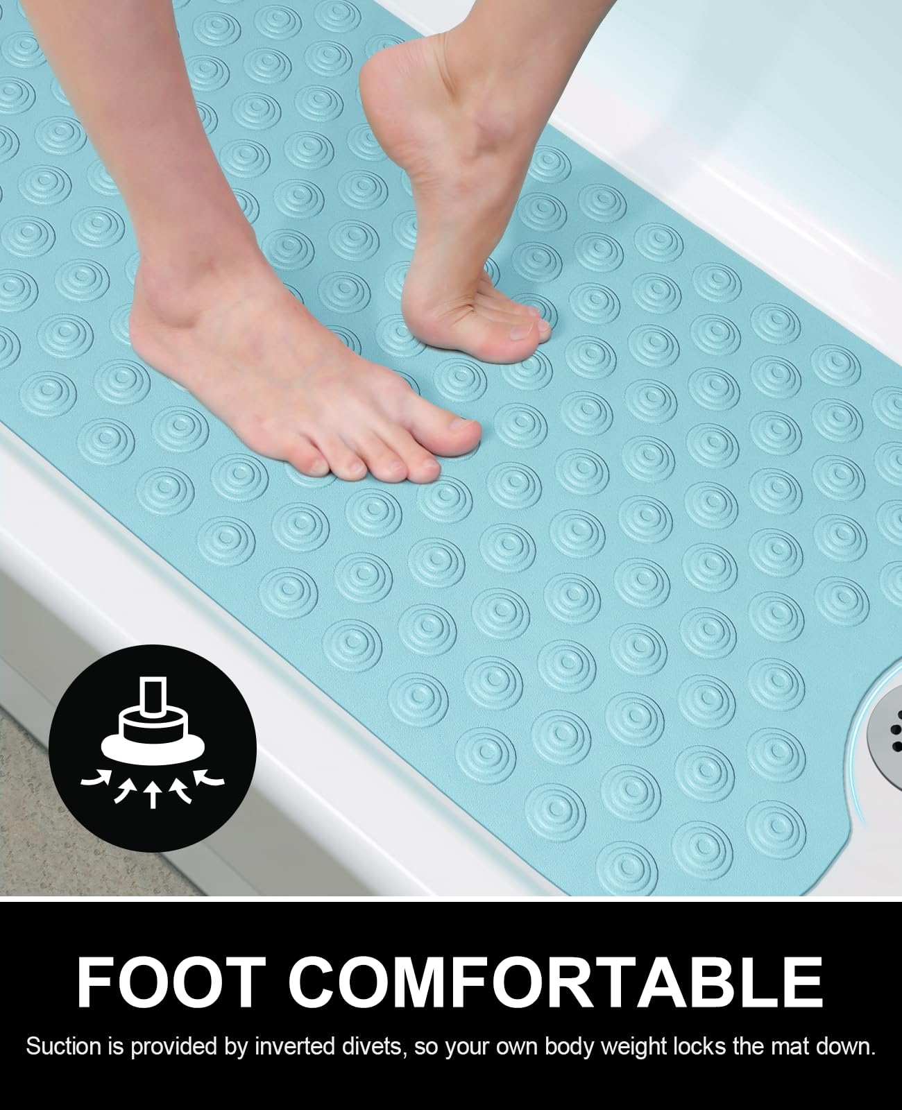 OTHWAY Bathtub Mat Non Slip, 39X16 inch Bath Mat for Tub, Machine Washable Bath Tub Mats with Reverse Suction Cups, Comfortable Rubber Bathtub Mat for Bathroom