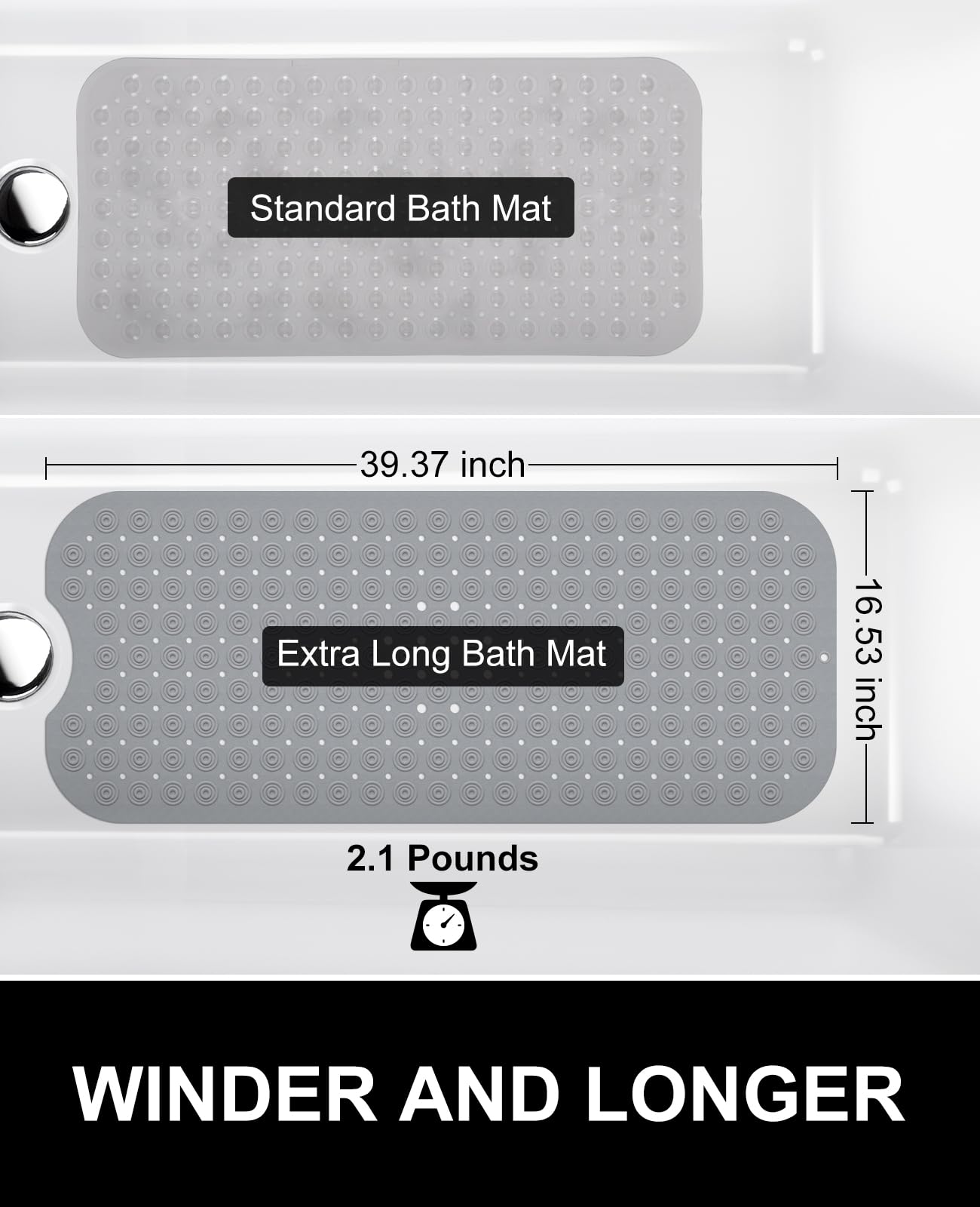 White Non Slip Bath Tub Mat with Suction Cups