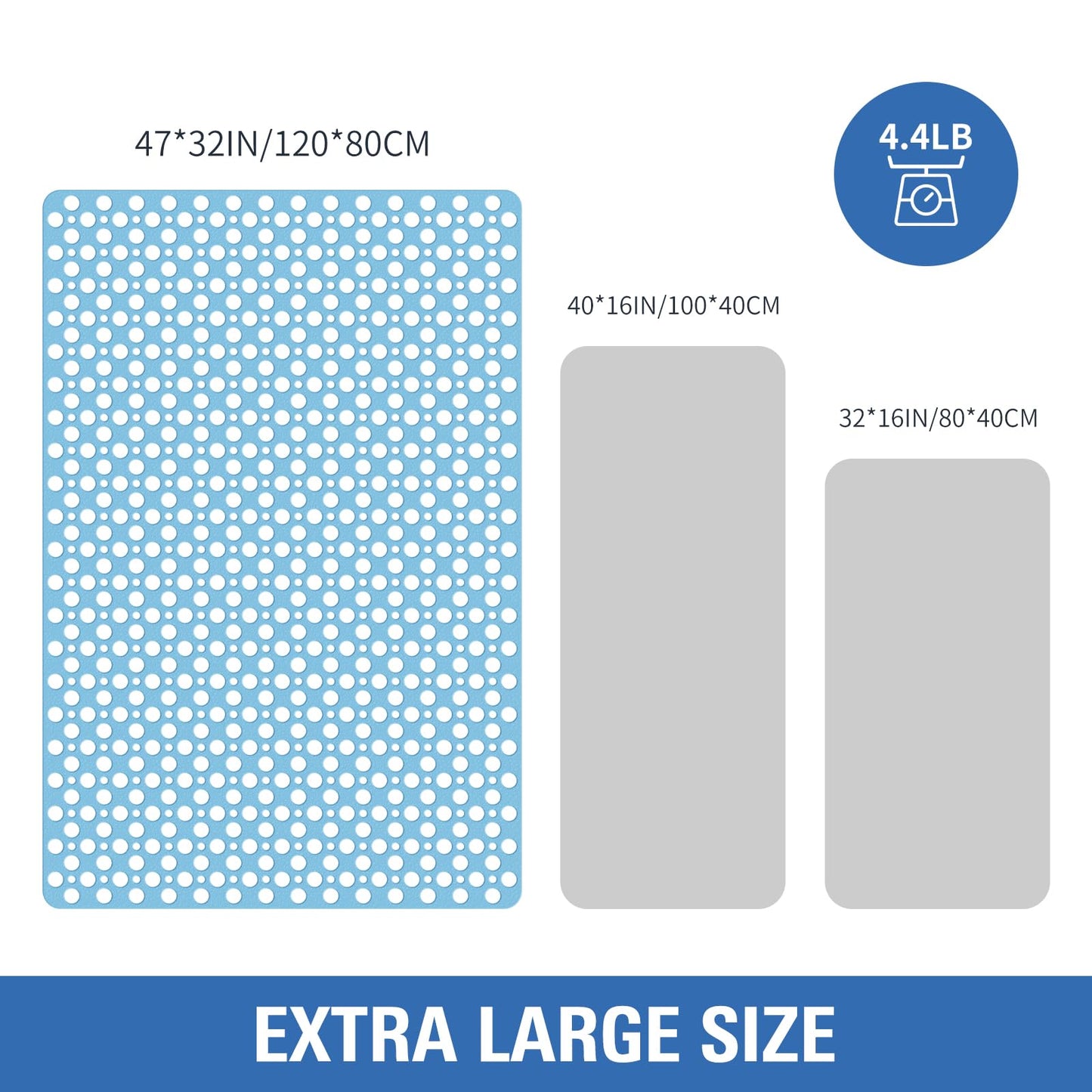 OTHWAY Large Shower Mat, 47x32 TPE Anti Slip Shower Mat, Heavy Bath Mats for Shower with Drain Holes Suction Cups, Shower Stall Mat for Bathroom, No Odor Shower Grip Mat for Elderly Kids(W-White)