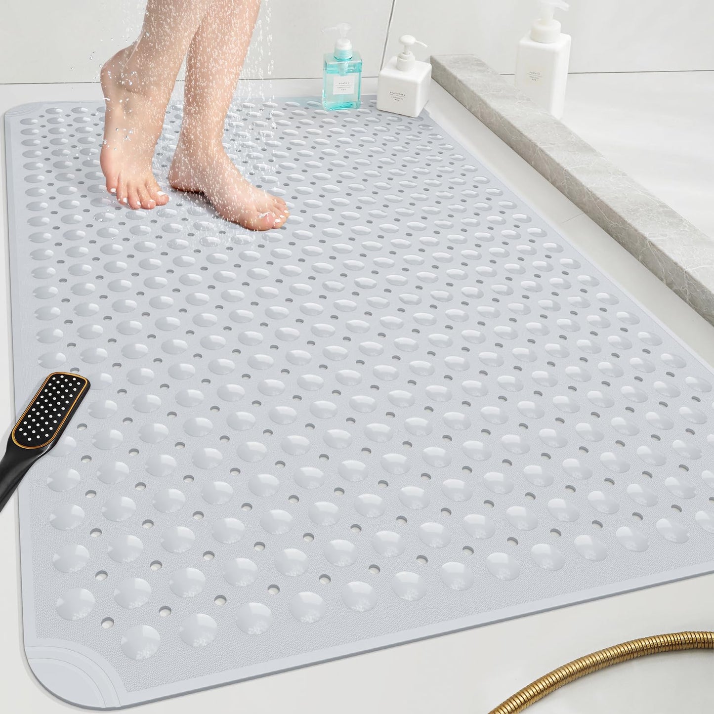 OTHWAY Extra Large Shower Mat 47"x 32", TPE Non Slip Shower Mat for Shower Stall, Inside Walk in Shower Mats with Drain Holes Suction Cups, Anti-Slip for Elderly Kids (Dark Grey)