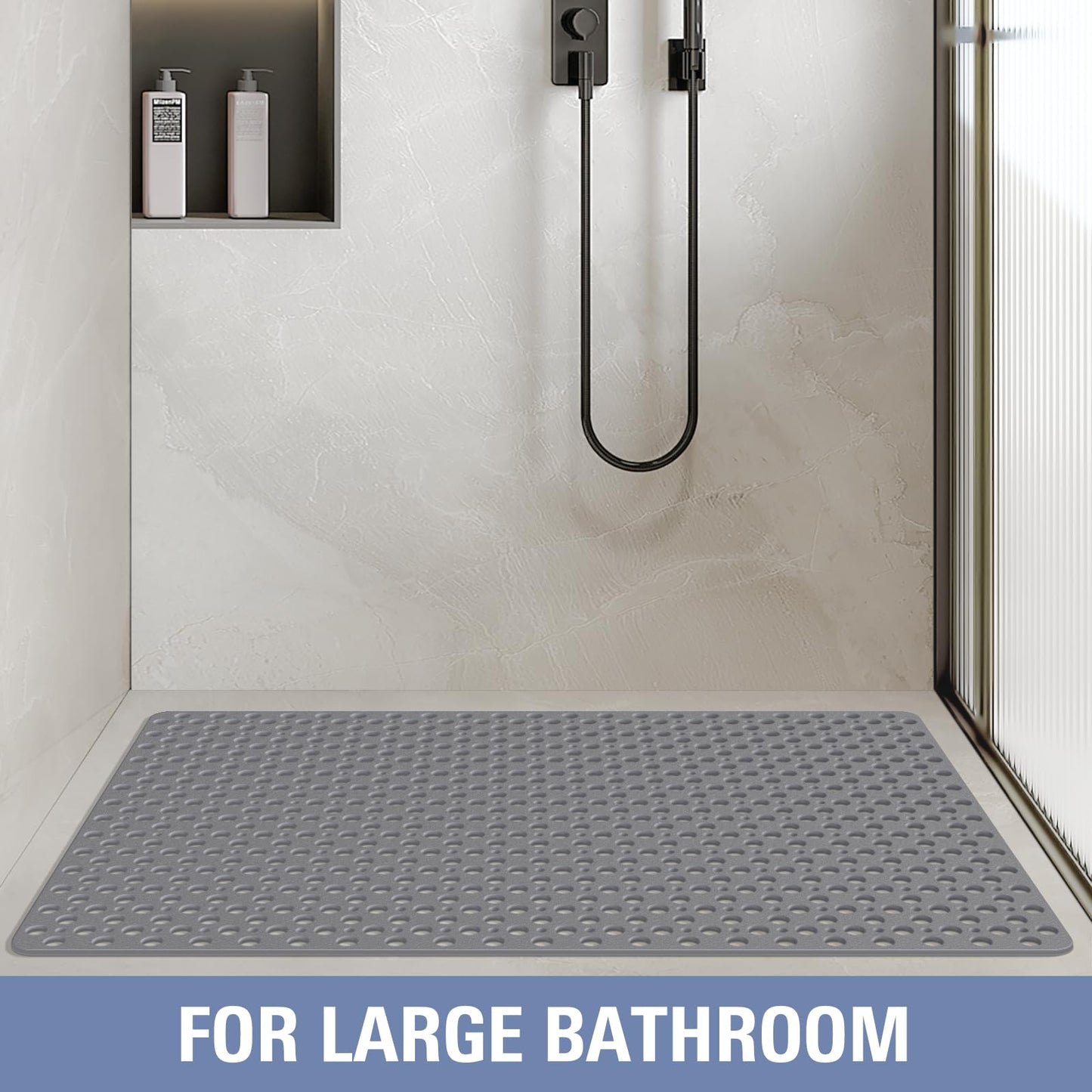 OTHWAY Large Shower Mat, 47x32 TPE Anti Slip Shower Mat, Heavy Bath Mats for Shower with Drain Holes Suction Cups, Shower Stall Mat for Bathroom, No Odor Shower Grip Mat for Elderly Kids(W-White)