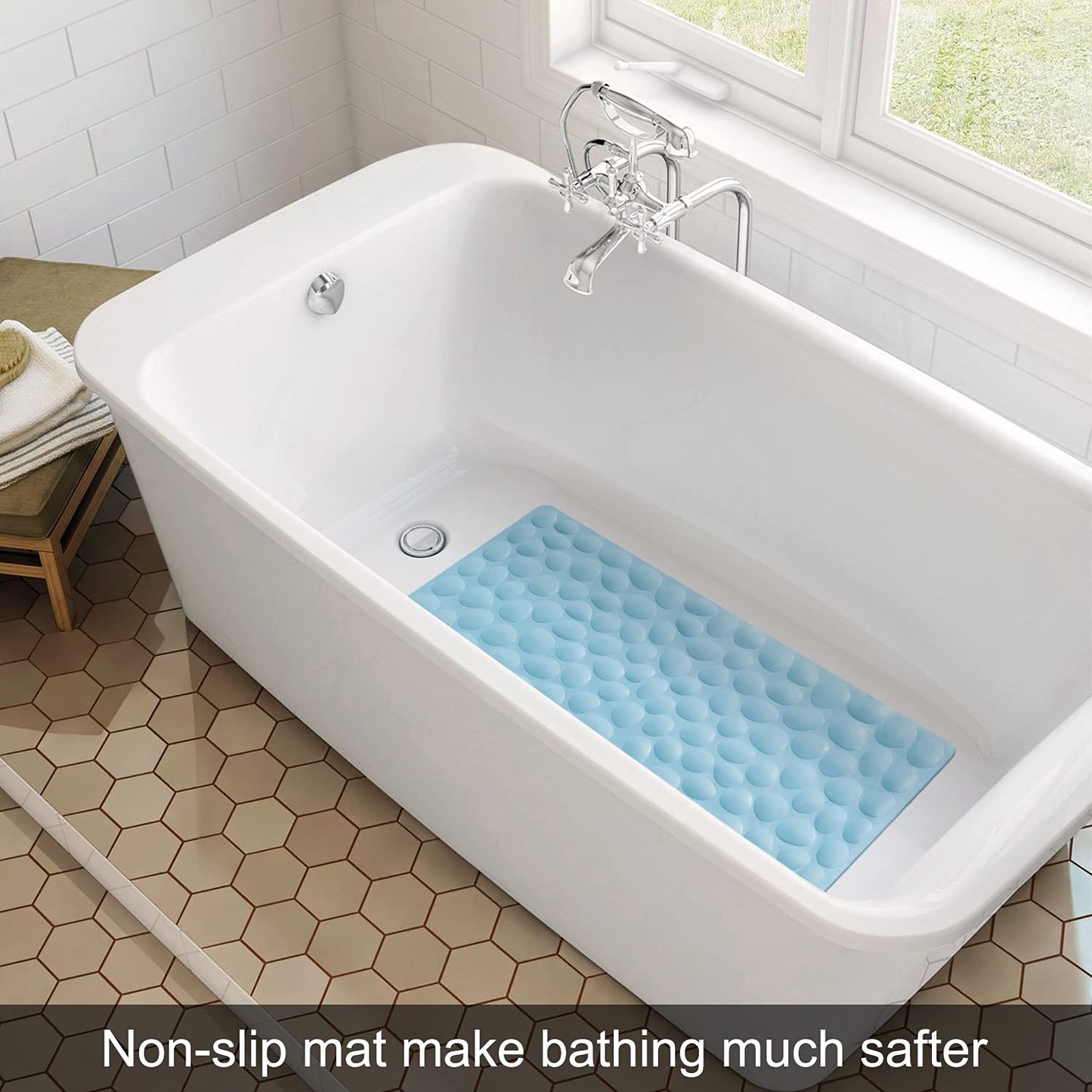 Soft Rubber Non-Slip Bath Mat with Suction Cups - Grey