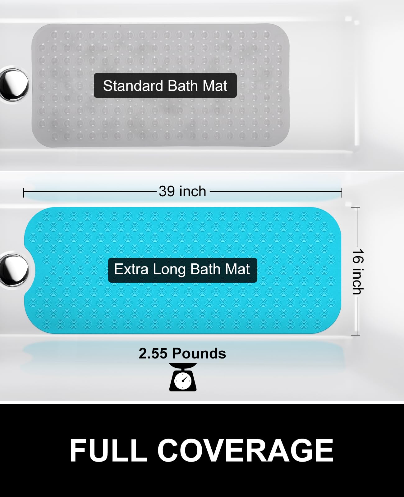 OTHWAY Bathtub Mat Non Slip, 39X16 inch Bath Mat for Tub, Machine Washable Bath Tub Mats with Reverse Suction Cups, Comfortable Rubber Bathtub Mat for Bathroom