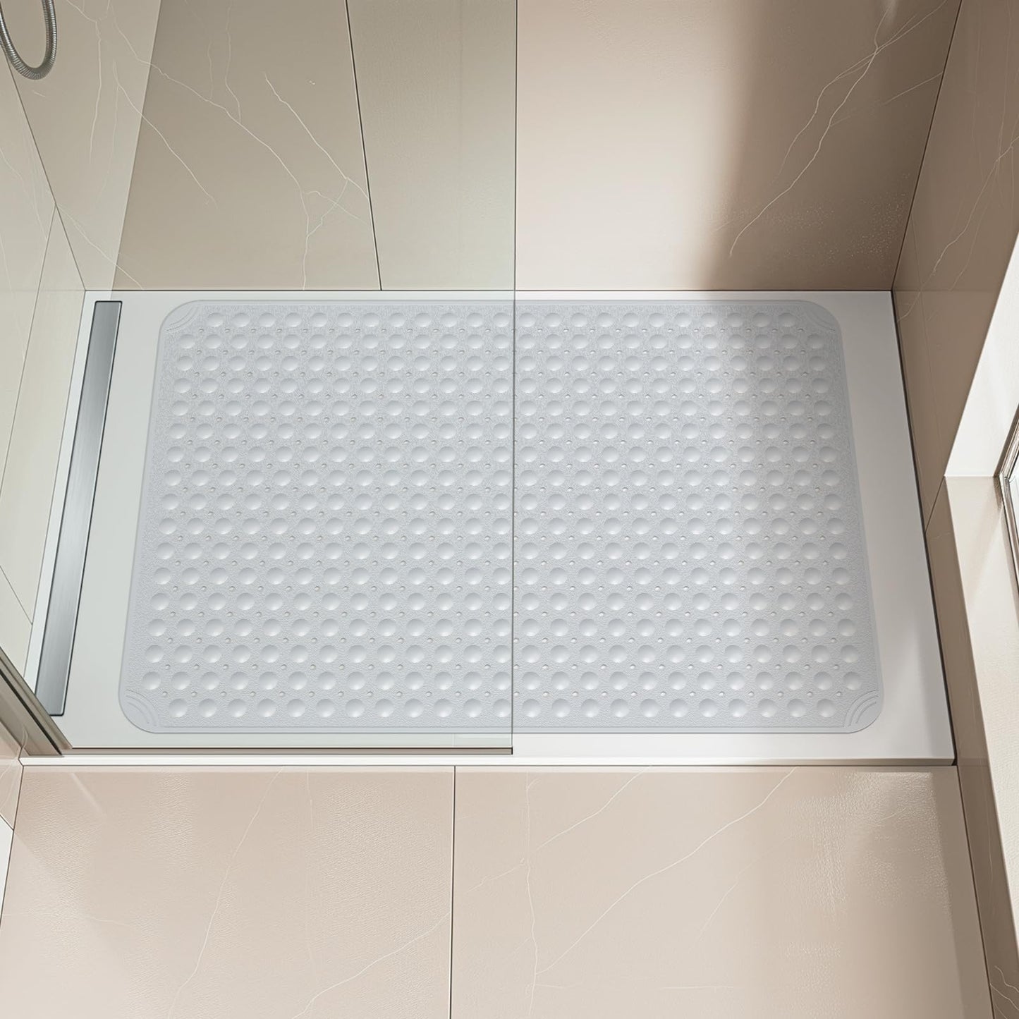 OTHWAY Extra Large Shower Mat 47"x 32", TPE Non Slip Shower Mat for Shower Stall, Inside Walk in Shower Mats with Drain Holes Suction Cups, Anti-Slip for Elderly Kids (Dark Grey)