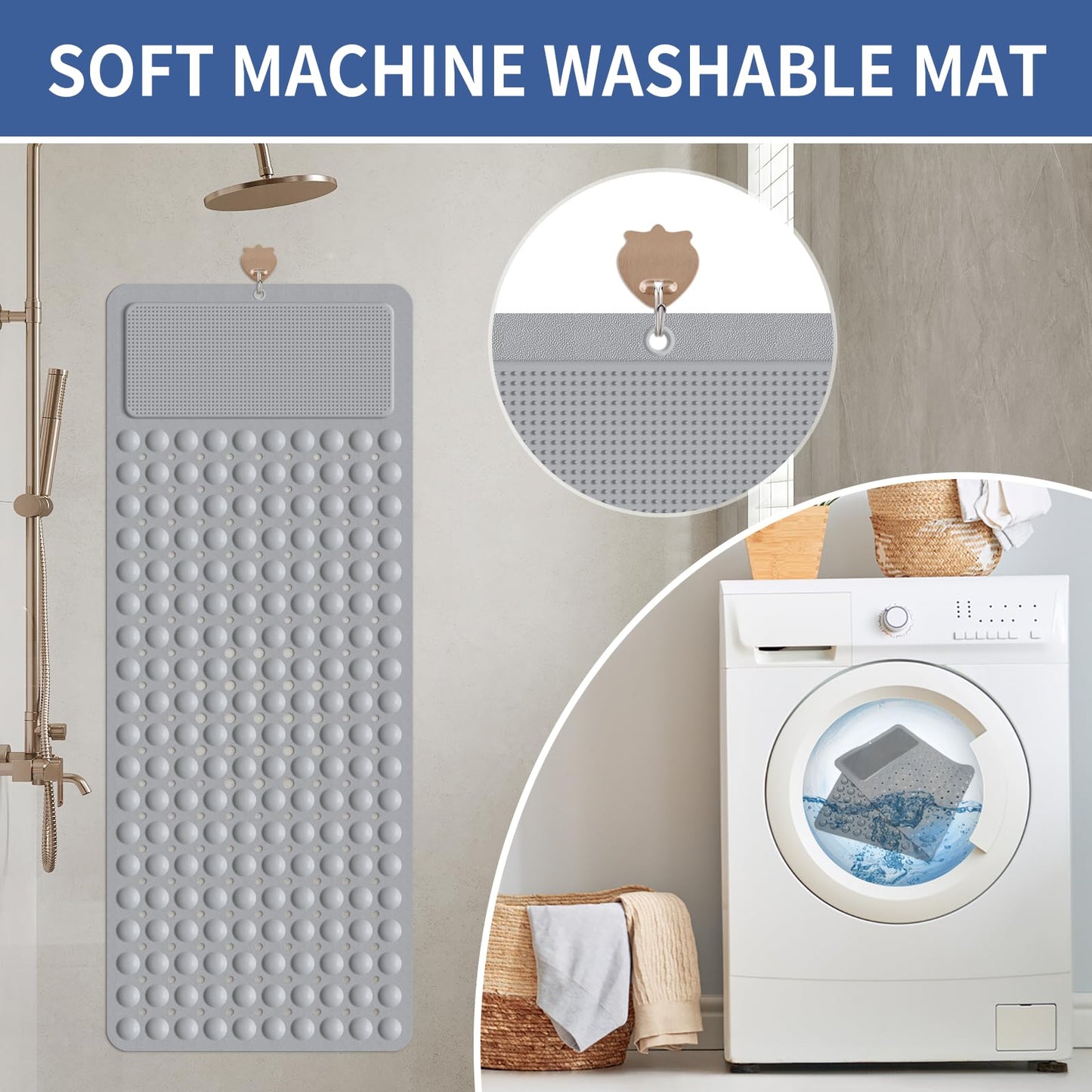 Extra Long Shower Foot Scrubber Mat for Tub
