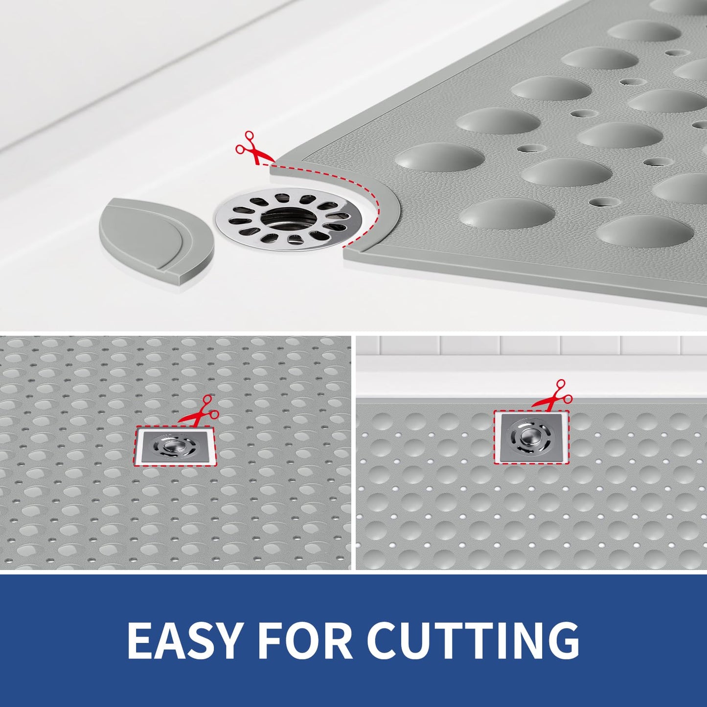 OTHWAY Large Shower Mat 34x23, TPE Non Slip Shower Mat, Inside Shower Mat with Drain Holes Suction Cups, Walk in Shower Mat for Shower Stall, Anti-Slip for Elderly Kids (Apricot)