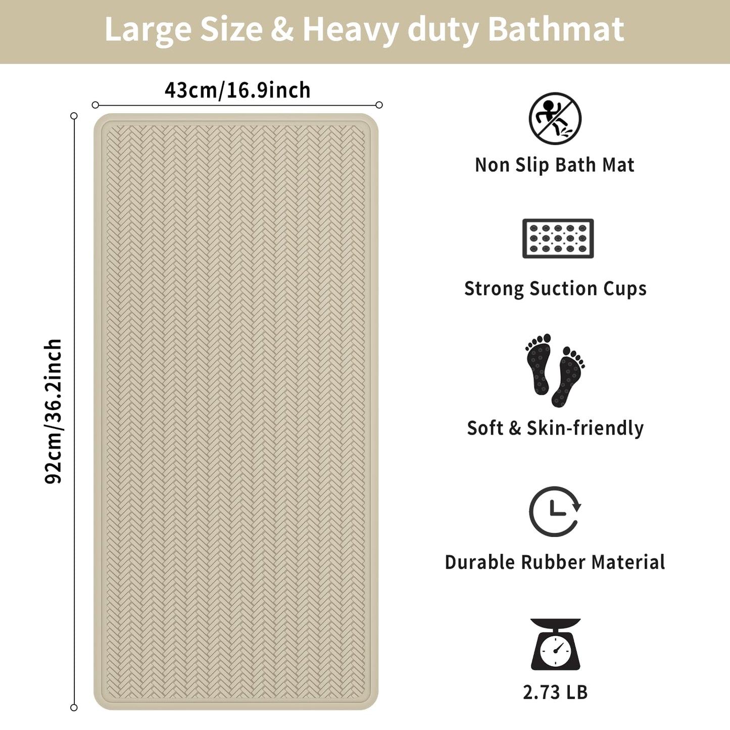 Anti-Slip Rubber Baby Bath Mat - Strong Suction Cups (Grey)