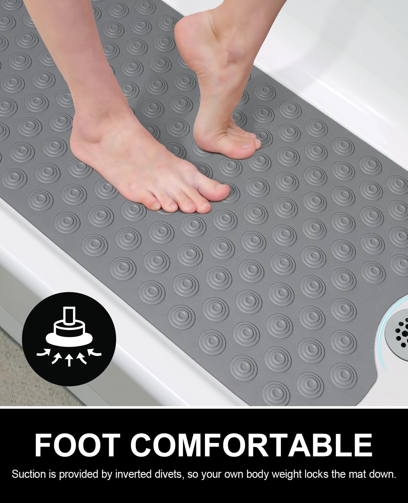 OTHWAY Bathtub Mat Non Slip, 39X16 inch Bath Mat for Tub, Machine Washable Bath Tub Mats with Reverse Suction Cups, Comfortable Rubber Bathtub Mat for Bathroom